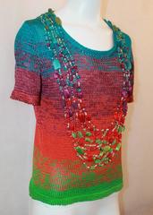 Oscar de la Renta Runway Resort 2009 Multi-color Silk Knit Beaded Top - S