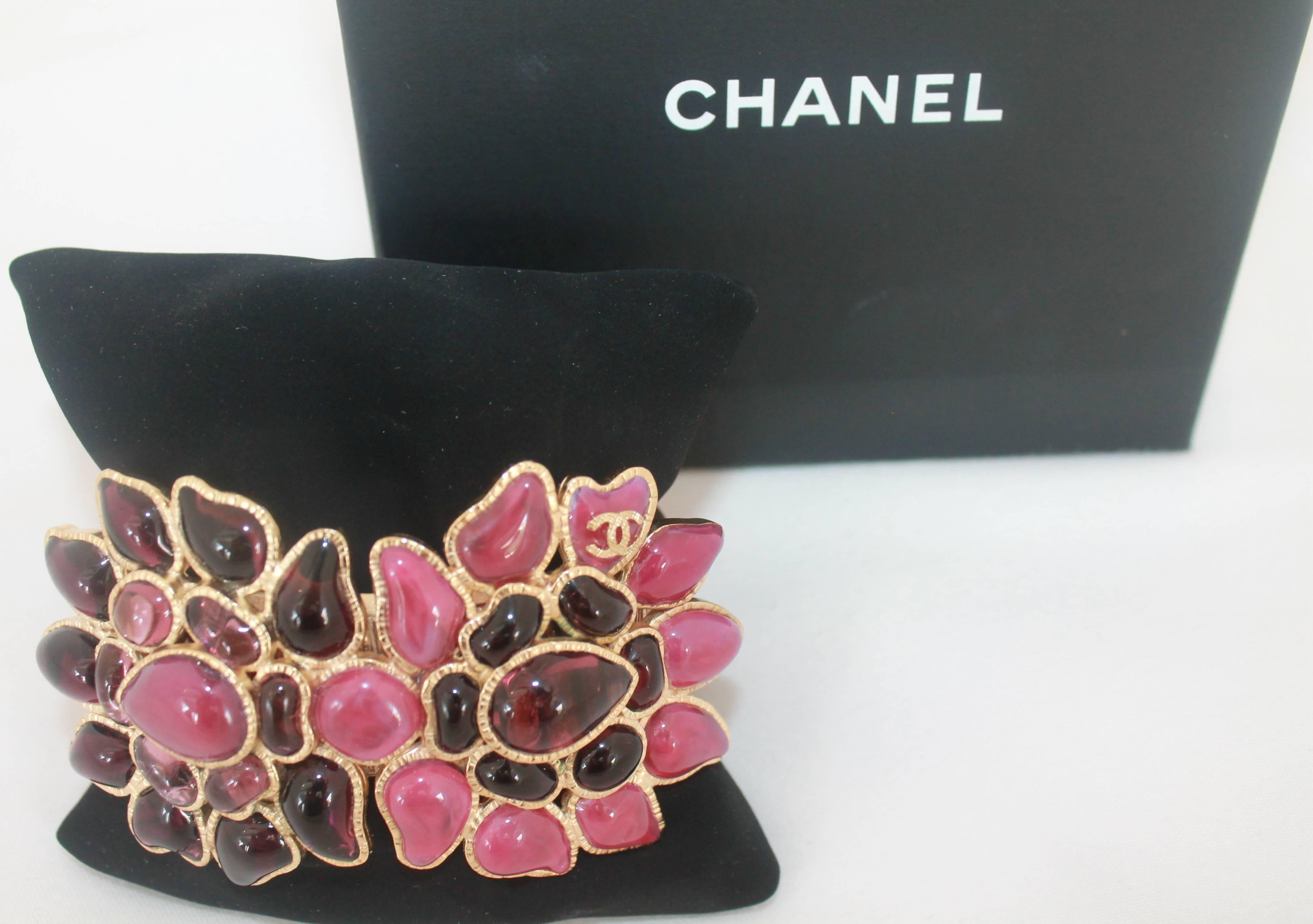 Chanel Purple/Pink Gripoix Gold Byzantine Paris-Dubai Cuff-2015 In New Condition In West Palm Beach, FL