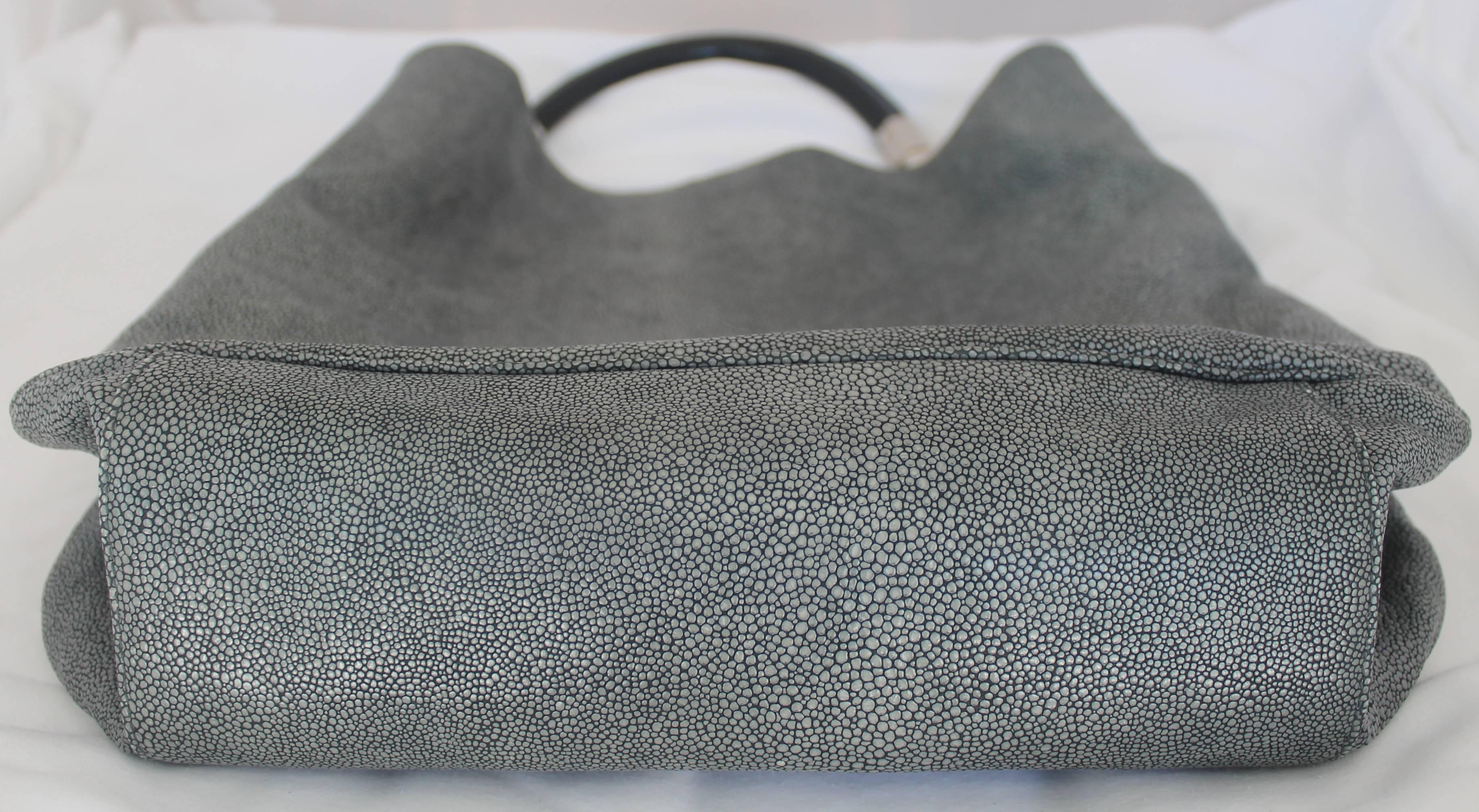 Gray YSL Grey Stingray Embossed Leather Roady Shoulder Bag - SHW