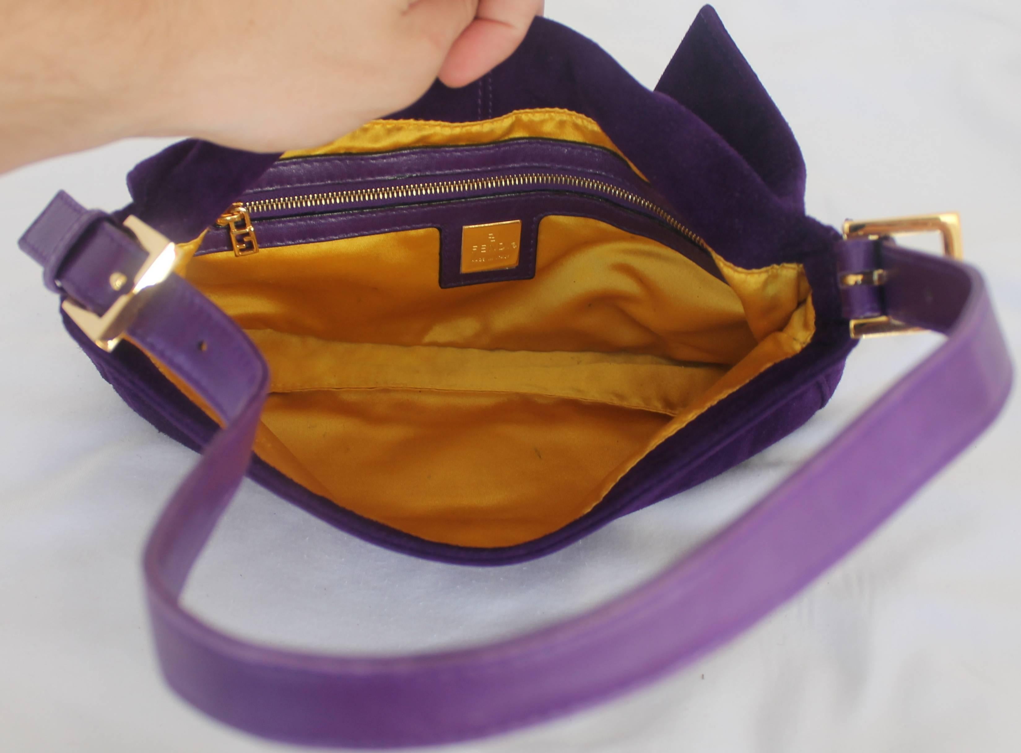 Fendi Purple Suede with Leather Strap Purse - GHW In Good Condition In West Palm Beach, FL