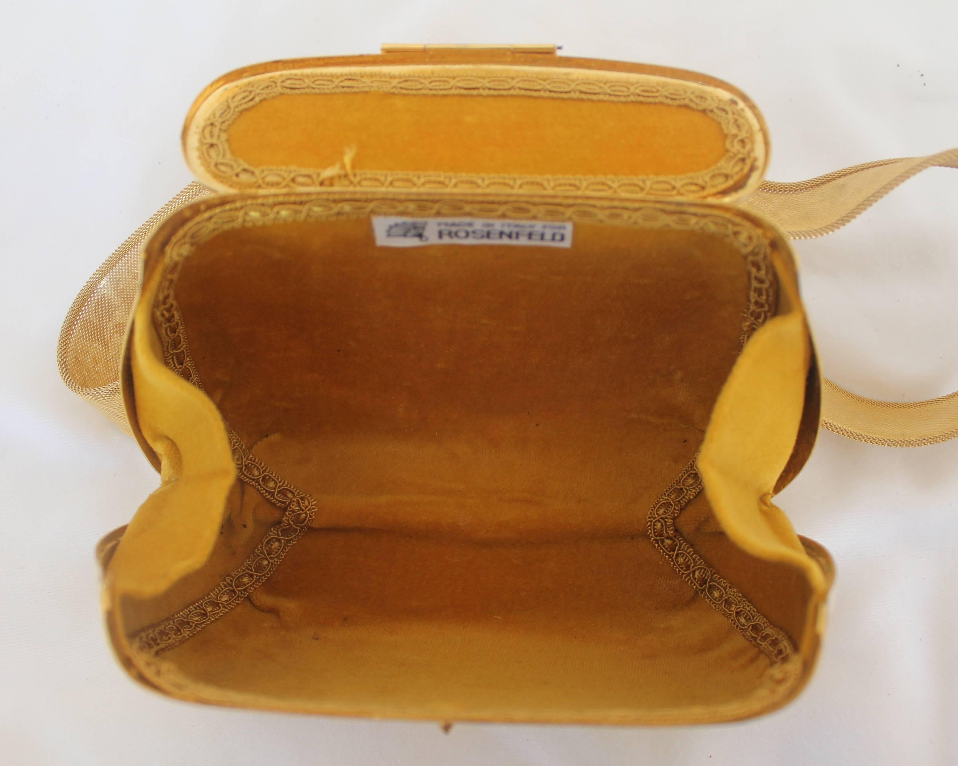 Rosenfeld Gold Fully Etched Metal Shoulder Bag with Mesh Strap - circa 1960's  2