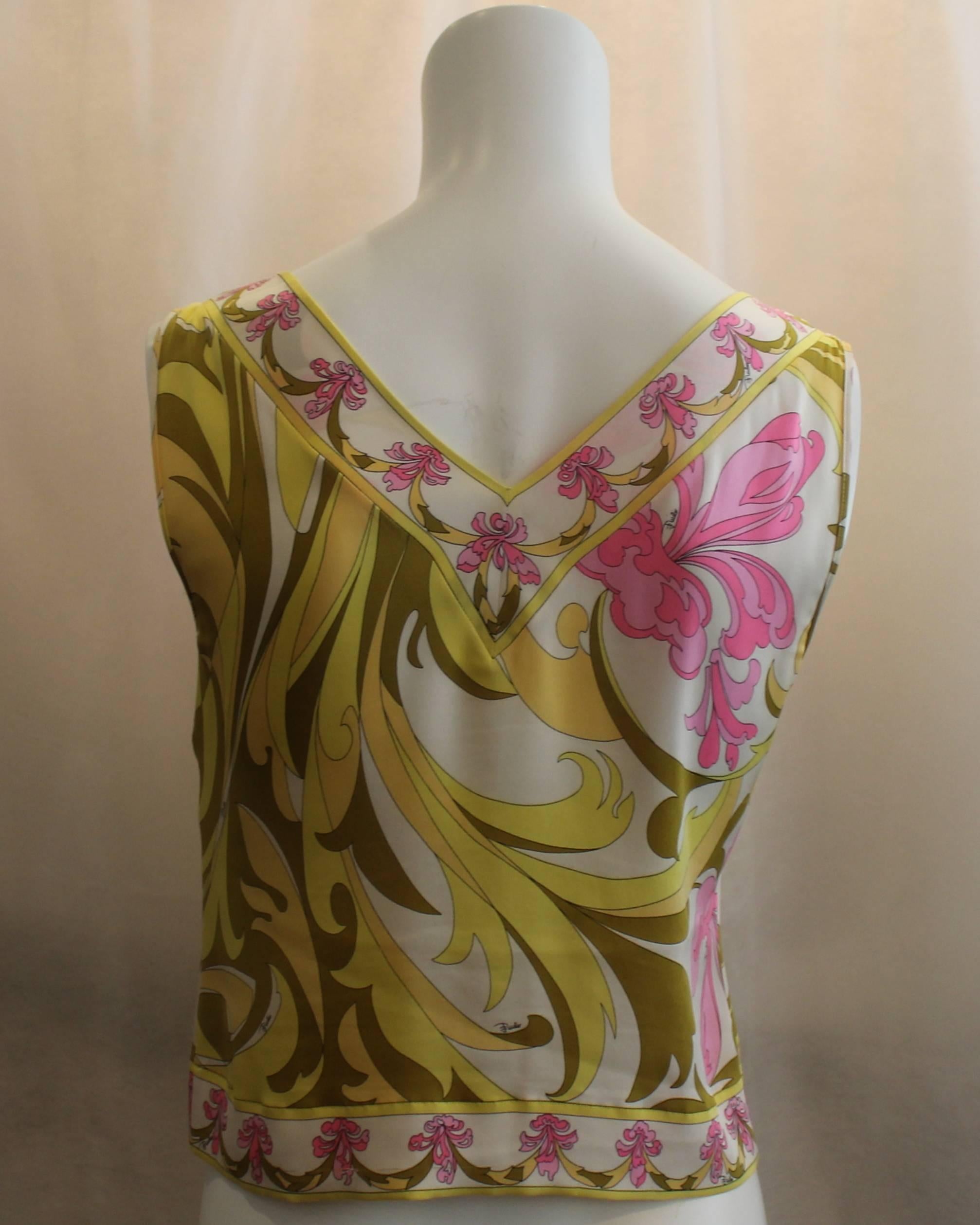 Brown Emilio Pucci Yellow, Green & Pink Printed Sleeveless Top - 4 - 1980's 