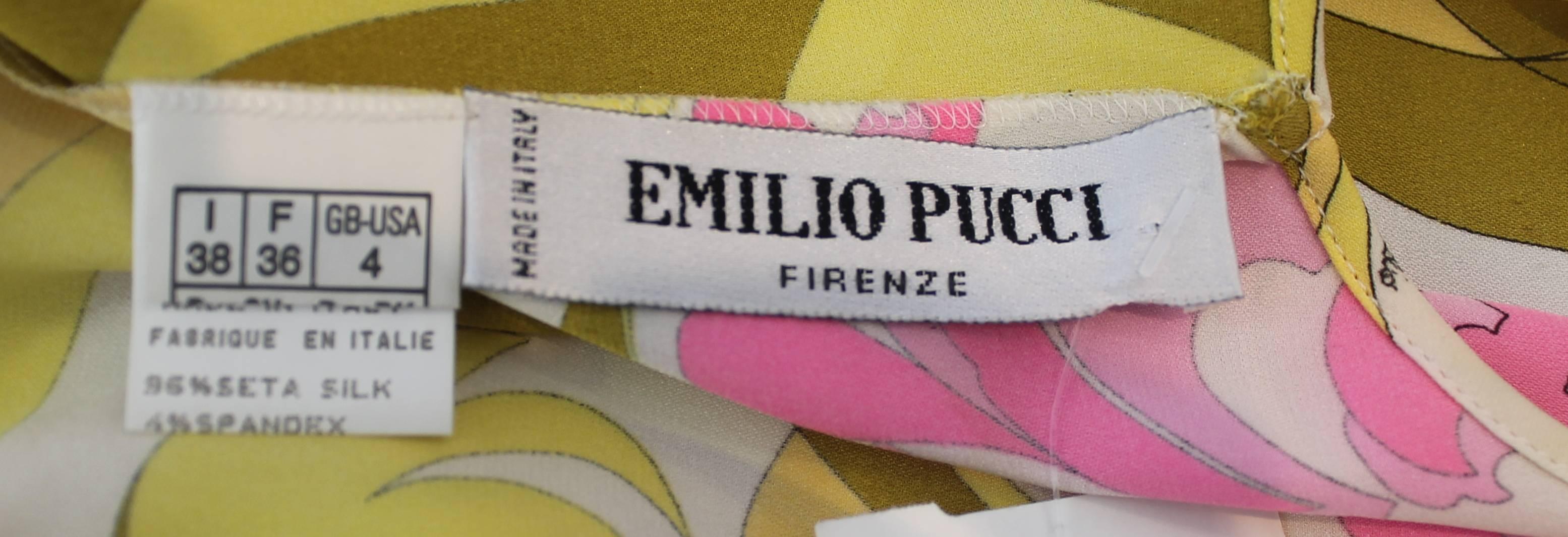 Emilio Pucci Yellow, Green & Pink Printed Sleeveless Top - 4 - 1980's  In Excellent Condition In West Palm Beach, FL