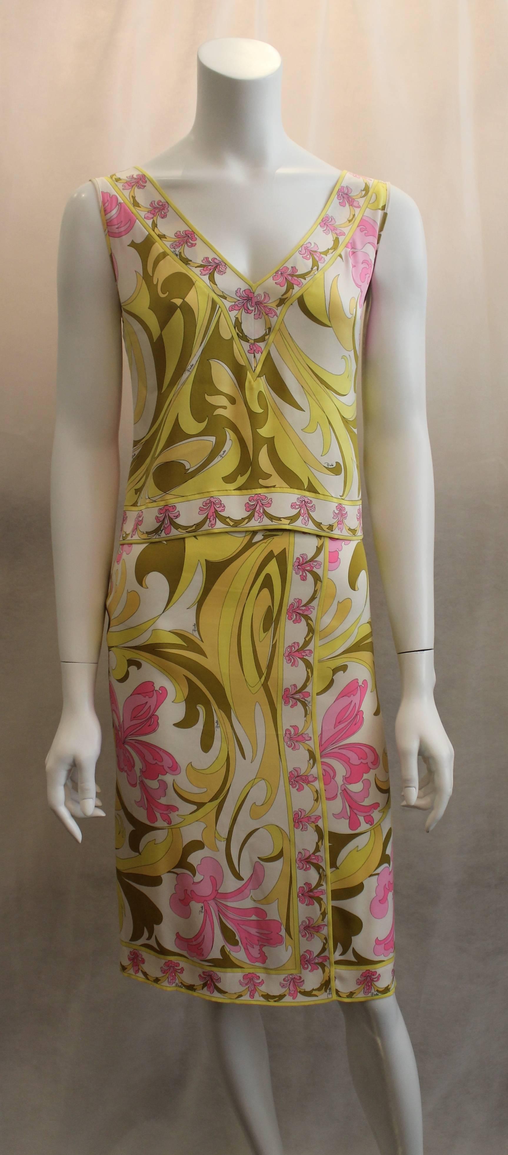 Women's Emilio Pucci Yellow, Green & Pink Printed Sleeveless Top - 4 - 1980's 