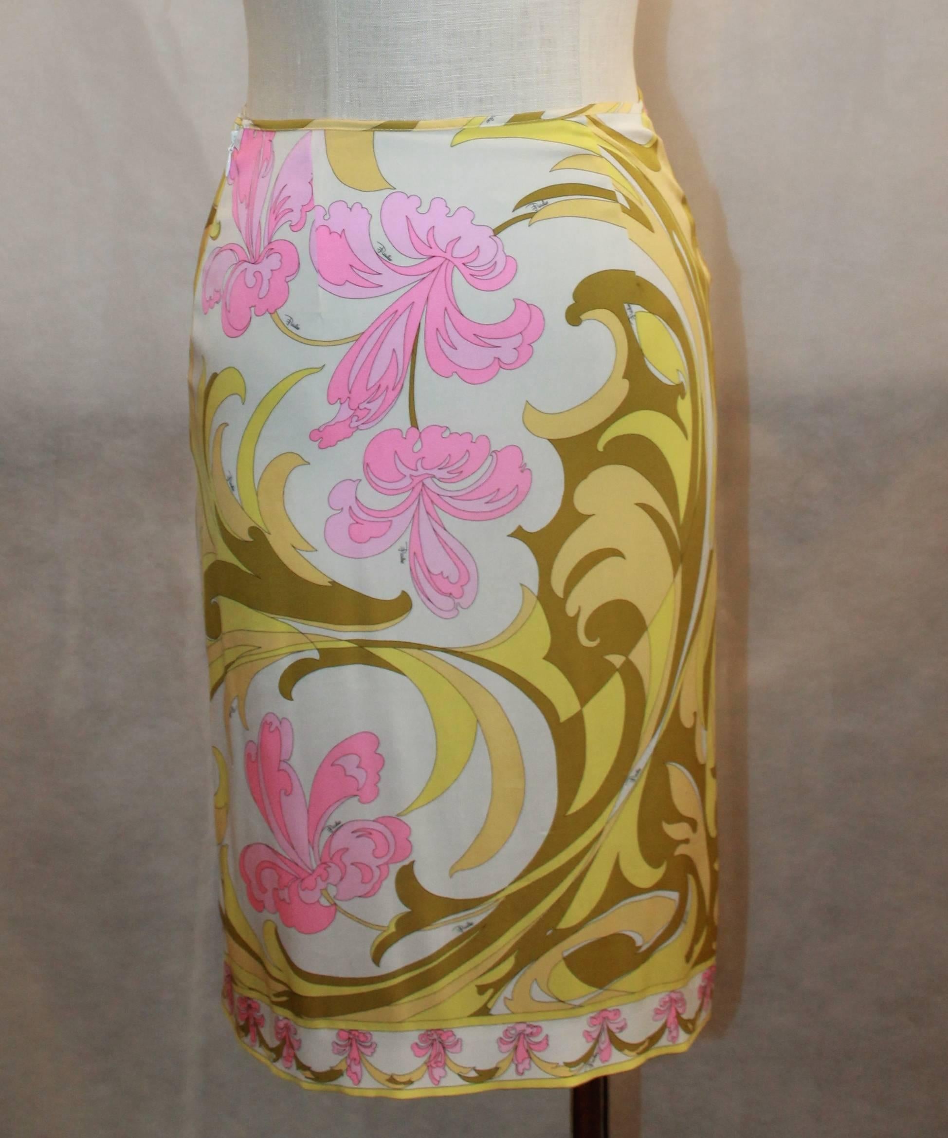 Brown Emilio Pucci Yellow, Green & Pink Printed Skirt - 4 - 1980's