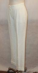 Chanel Ivory Linen Pants with Rhinestone "CC" Charm - 40