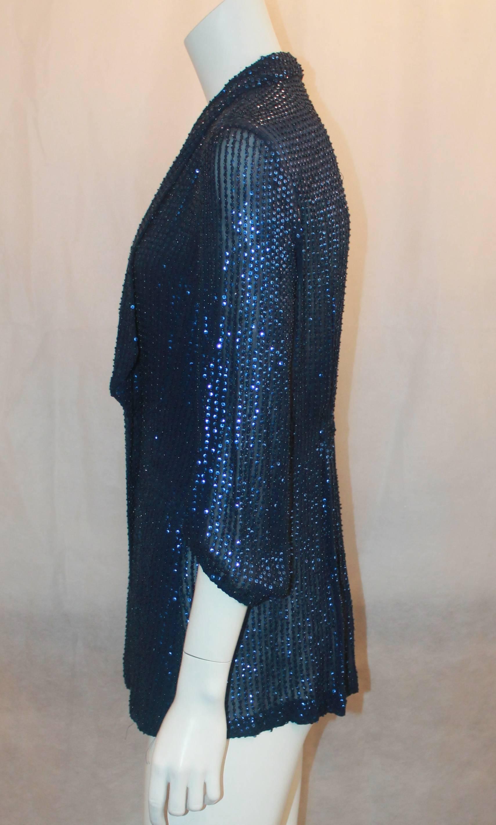 Black Diane Von Furstenberg Blue Sequin Loose Blouse - 6 For Sale