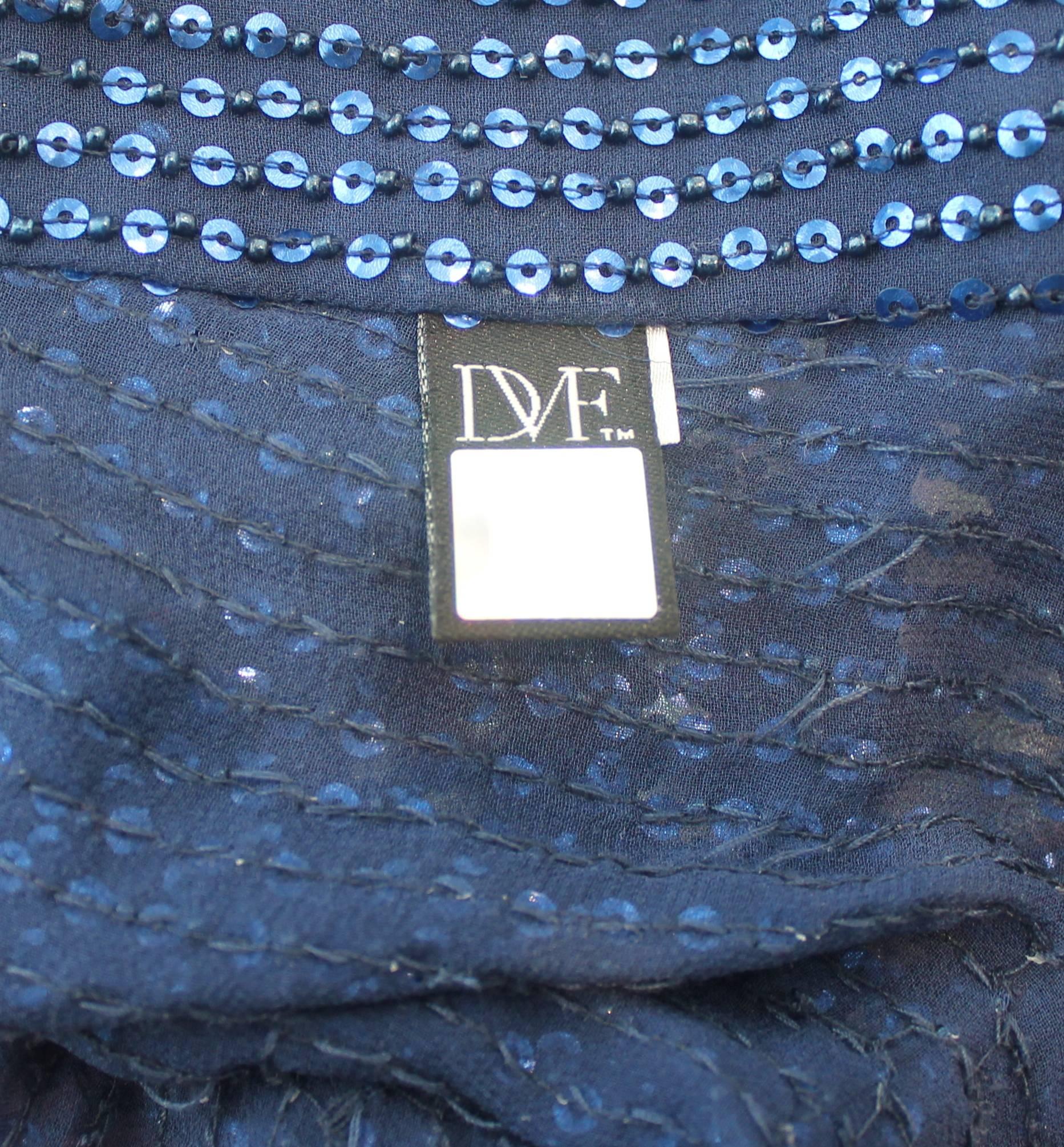 Women's Diane Von Furstenberg Blue Sequin Loose Blouse - 6 For Sale