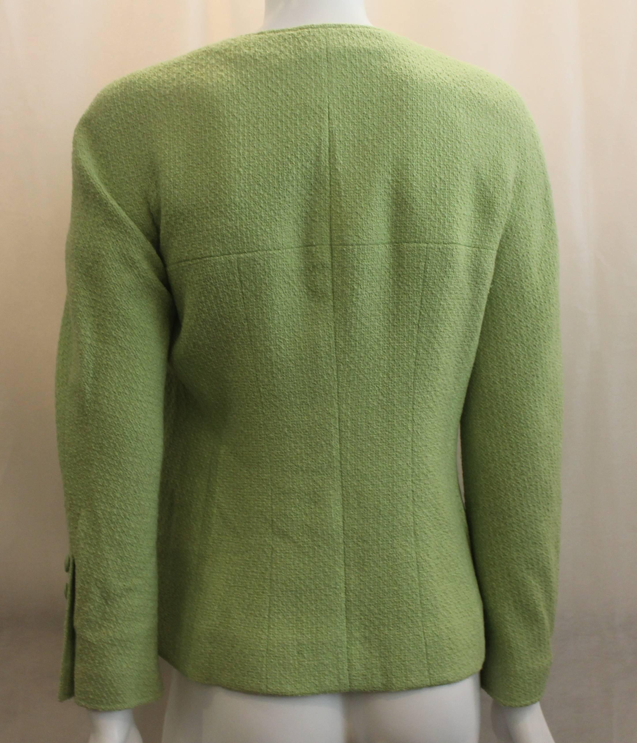 Chanel 1990's Lime Wool Double Breasted Jacket - Size 38 - 1996A In Excellent Condition For Sale In West Palm Beach, FL