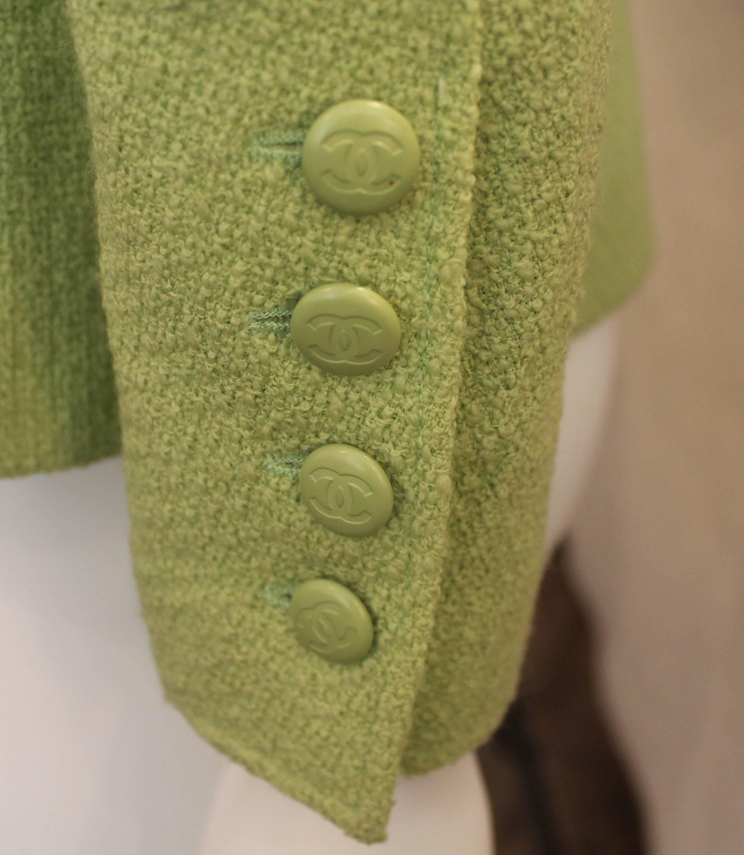 Women's Chanel 1990's Lime Wool Double Breasted Jacket - Size 38 - 1996A For Sale