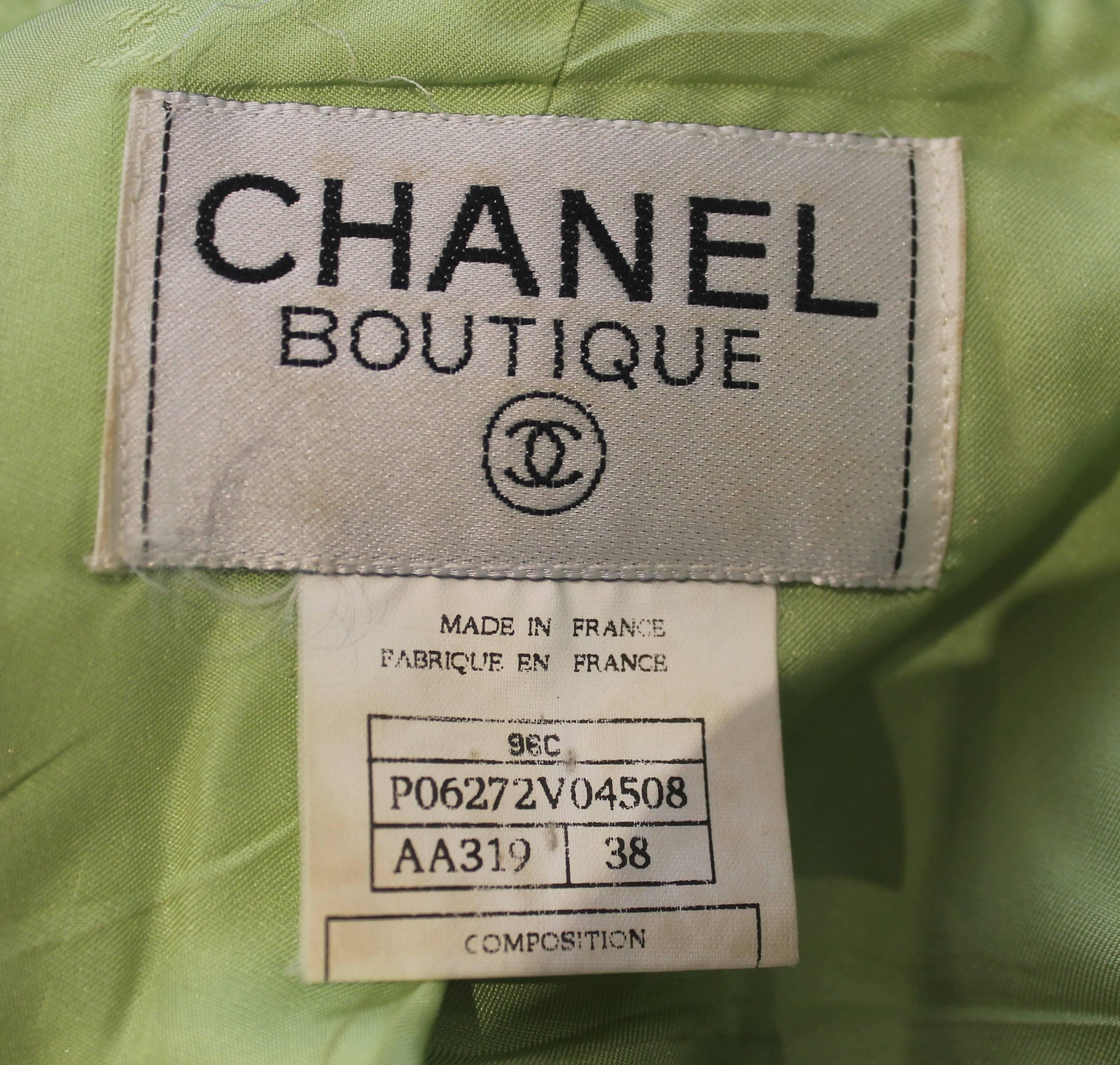 Chanel 1990's Lime Wool Double Breasted Jacket - Size 38 - 1996A For Sale 1