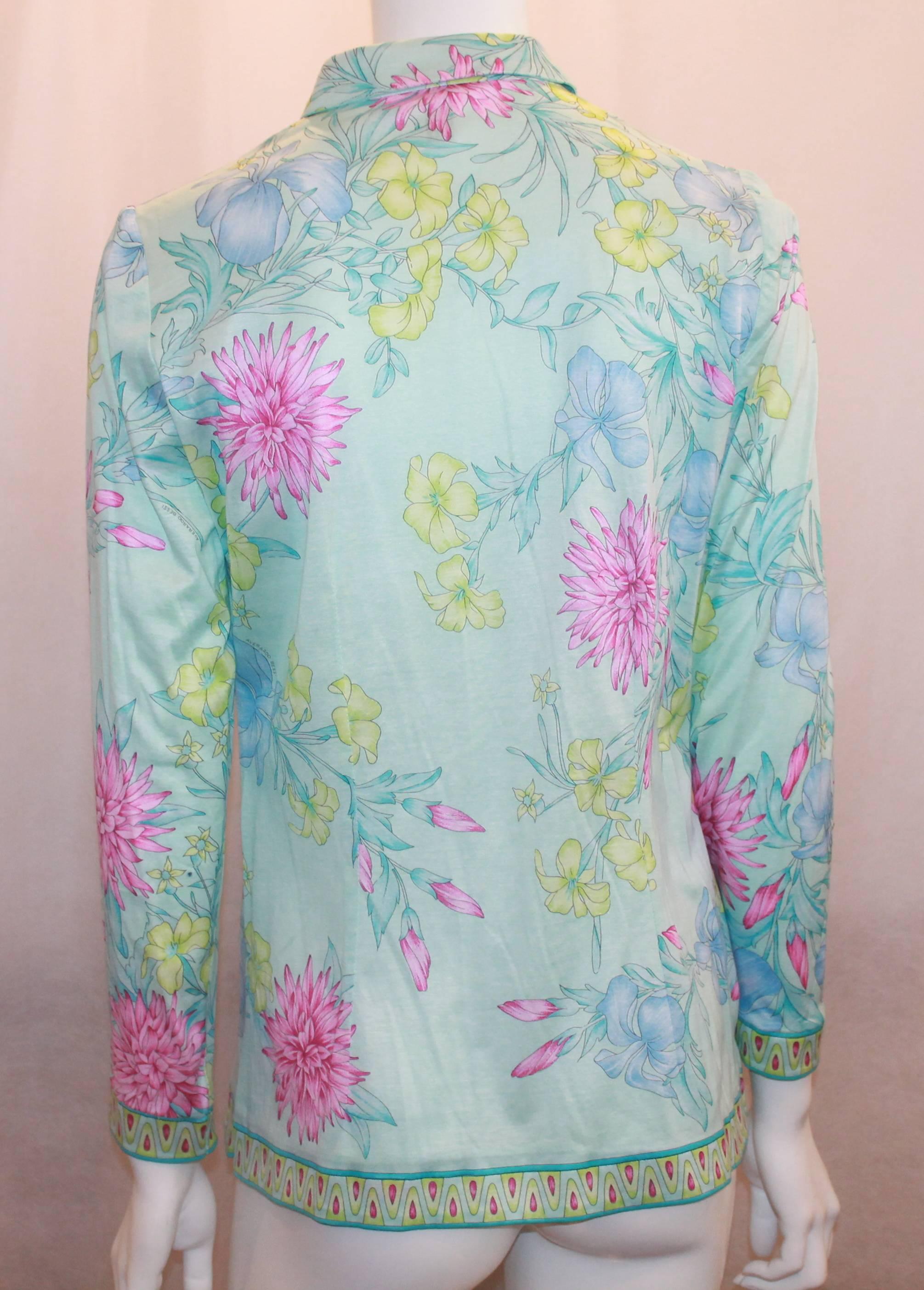 Averardo Bessi Aqua & Pastels Silk Cotton Shirt - 38 In Excellent Condition In West Palm Beach, FL