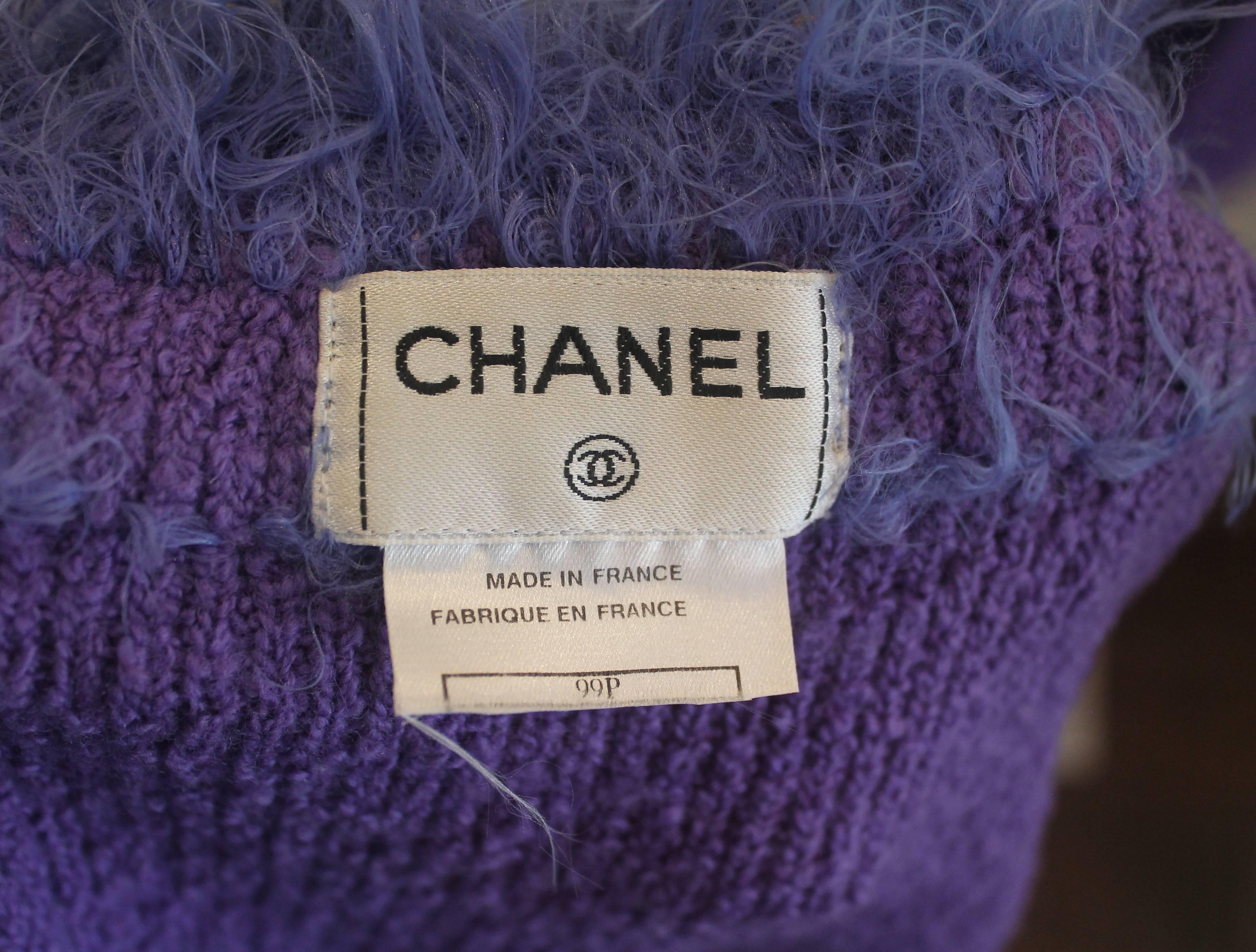 Chanel Purple Wool Skirt Suit with Faux Fur Trim - 38 - circa 1999 1