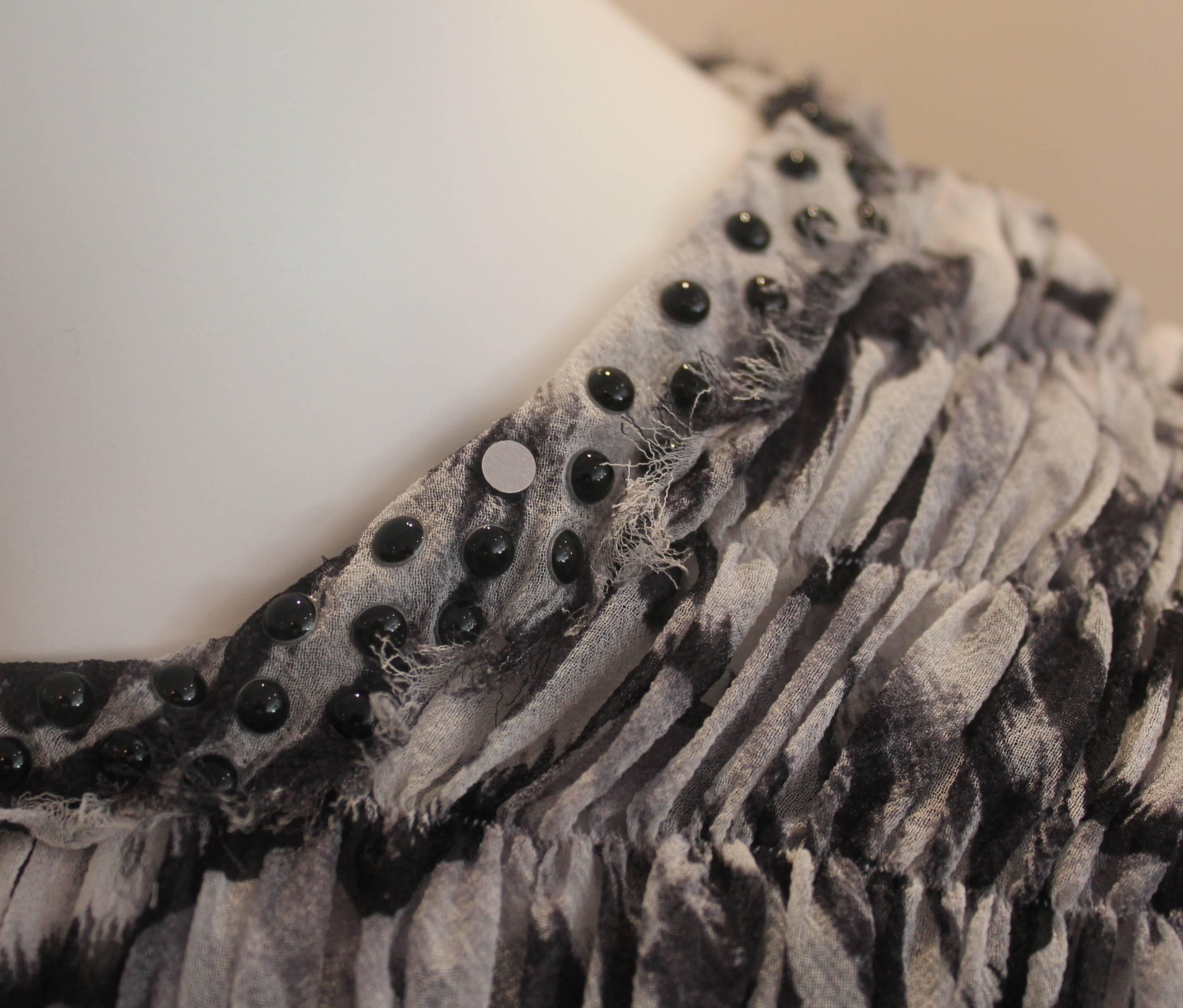 Bottega Veneta Silk Gray Animal Printed Sleeveless Ruched Dress - 40 1