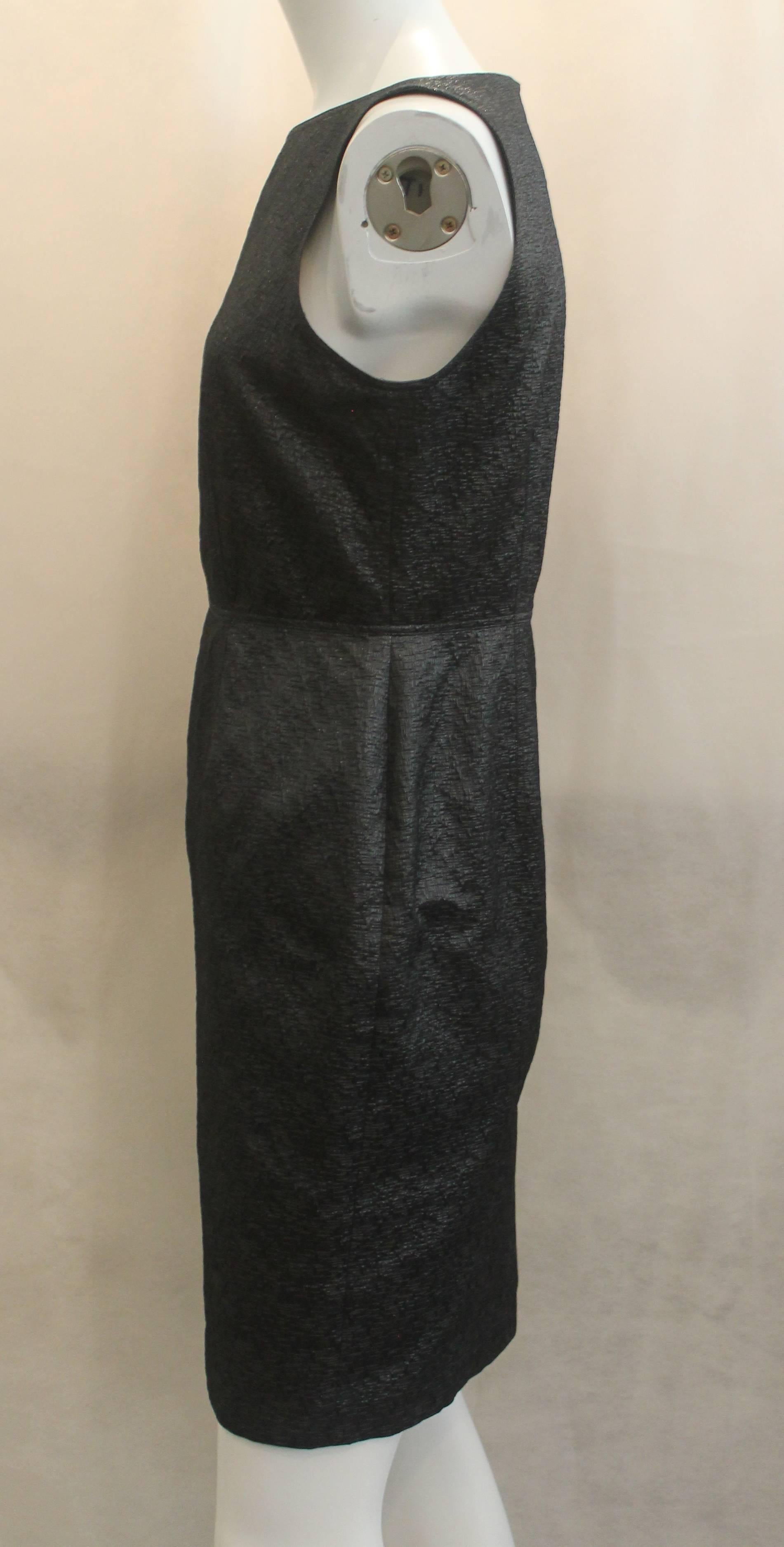 Black Burberry Sleeveless Fitted Metallic Charcoal Colored Polyester Brocade Dress - 6