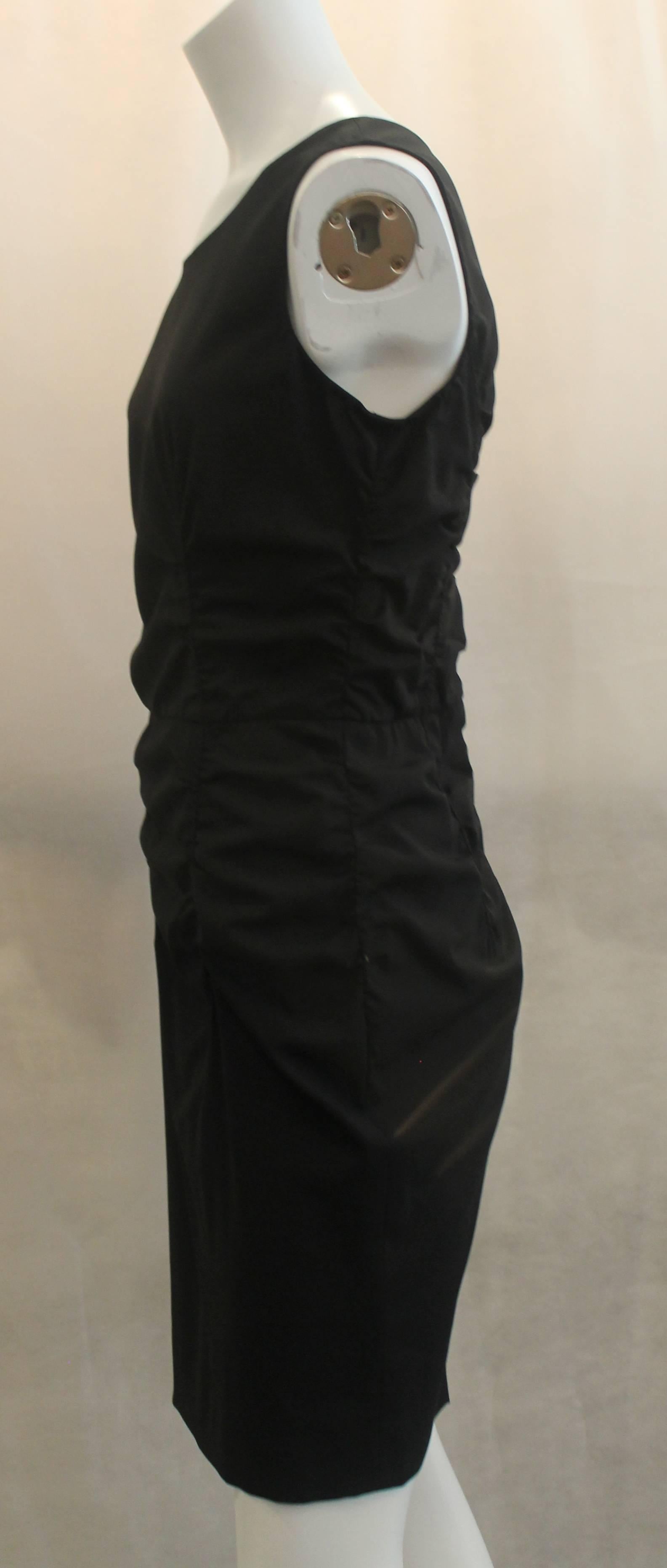 Prada Black Silk Blend Ruched Sleeveless Dress - 44 In Good Condition In West Palm Beach, FL
