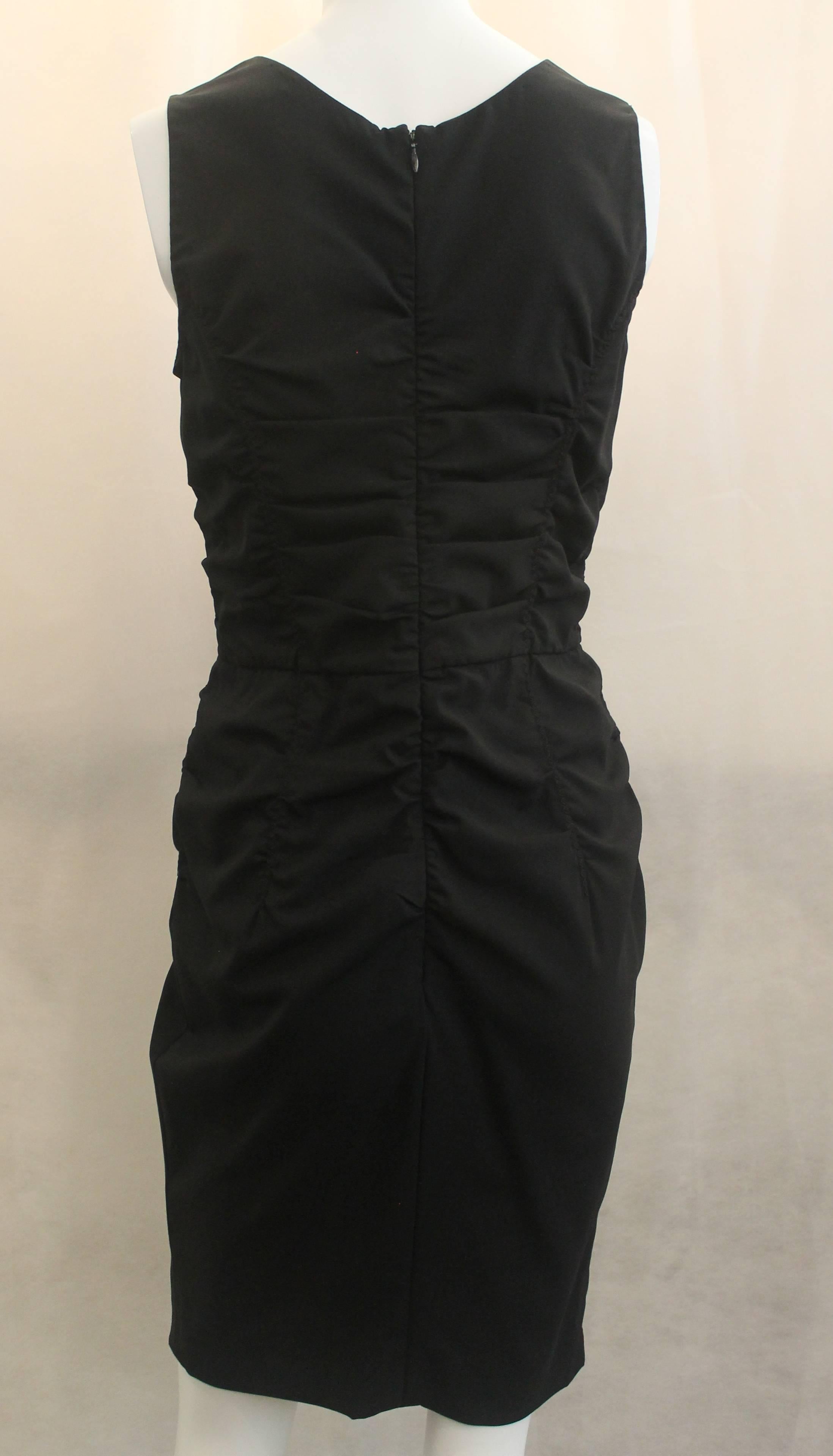 Women's Prada Black Silk Blend Ruched Sleeveless Dress - 44
