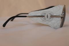 Chanel Silver Aviator with White Quilted Leather Detachable Side Piece
