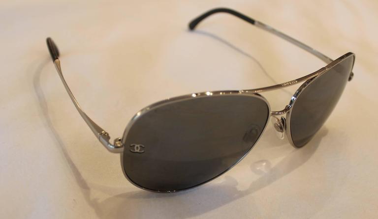 Chanel Silver Aviator with White Quilted Leather Detachable Side Piece