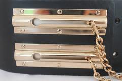 Chanel Black Leather with Gold Slide Lock & Chain Belt - 02P