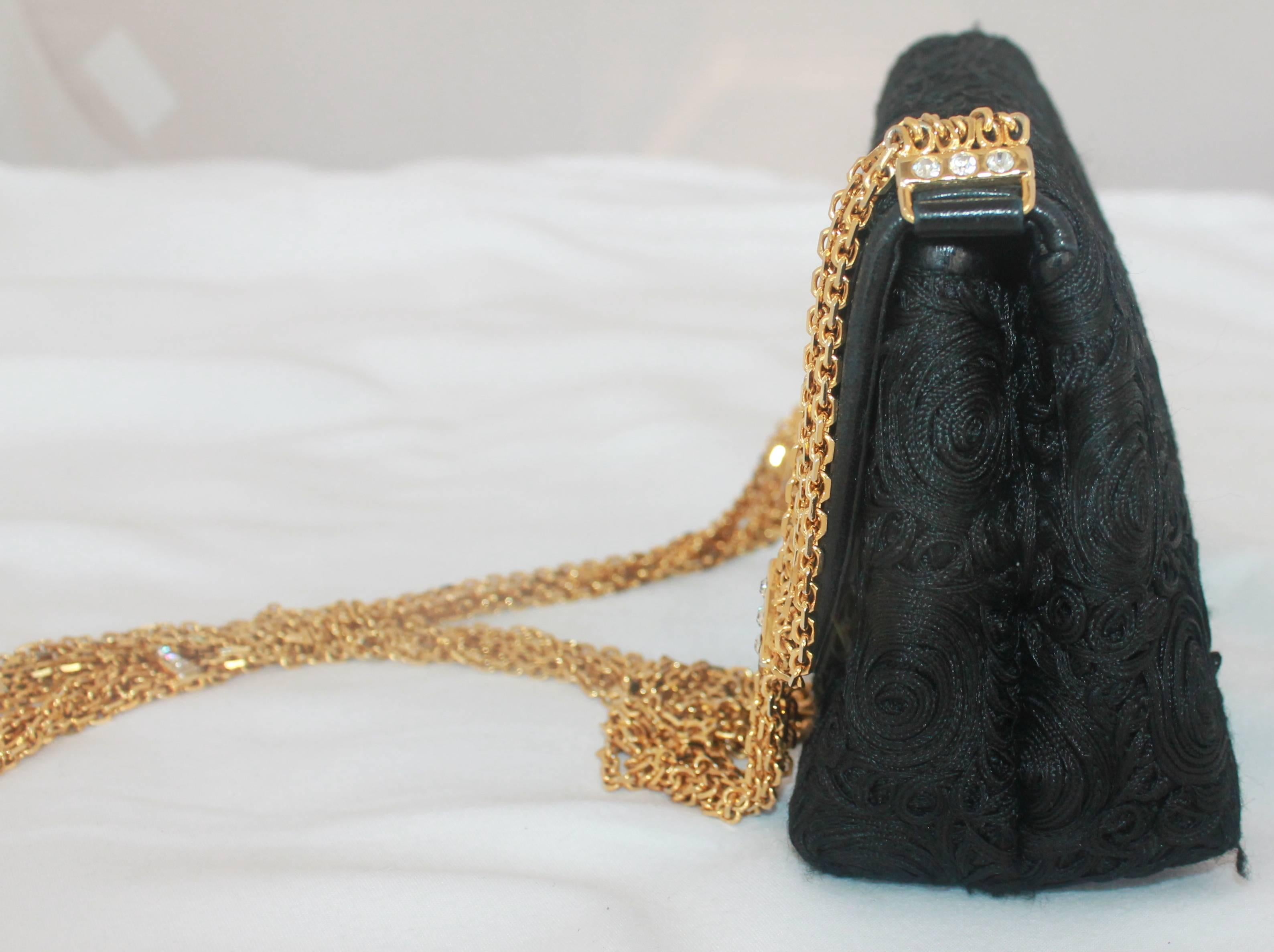 Chanel Black Lace Soutache and Leather Evening Bag - Circa Late 1980's In Good Condition In West Palm Beach, FL