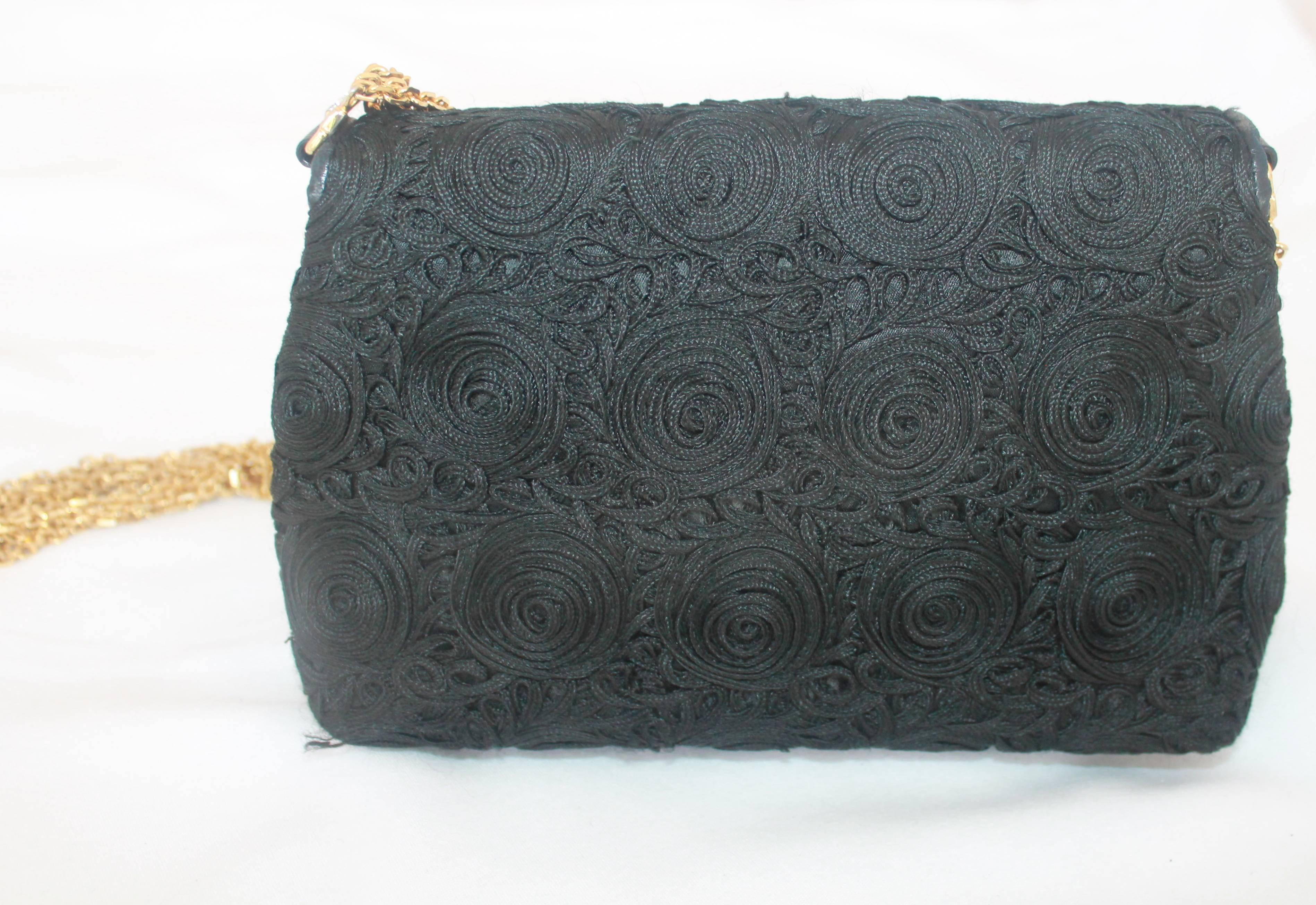 Chanel Black Lace Soutache and Leather Evening Bag - Circa Late 1980's 1
