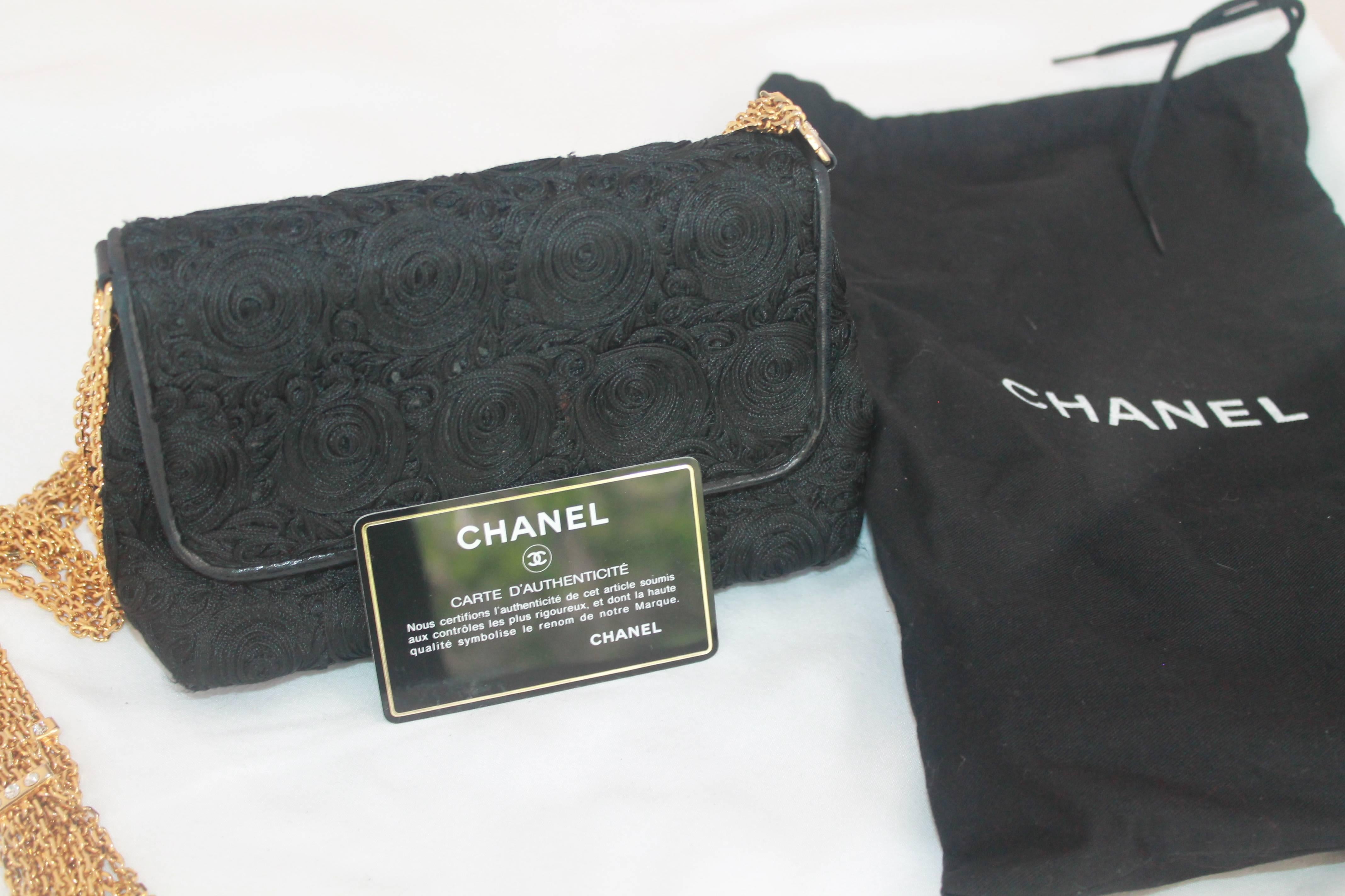 Chanel Black Lace Soutache and Leather Evening Bag - Circa Late 1980's 6