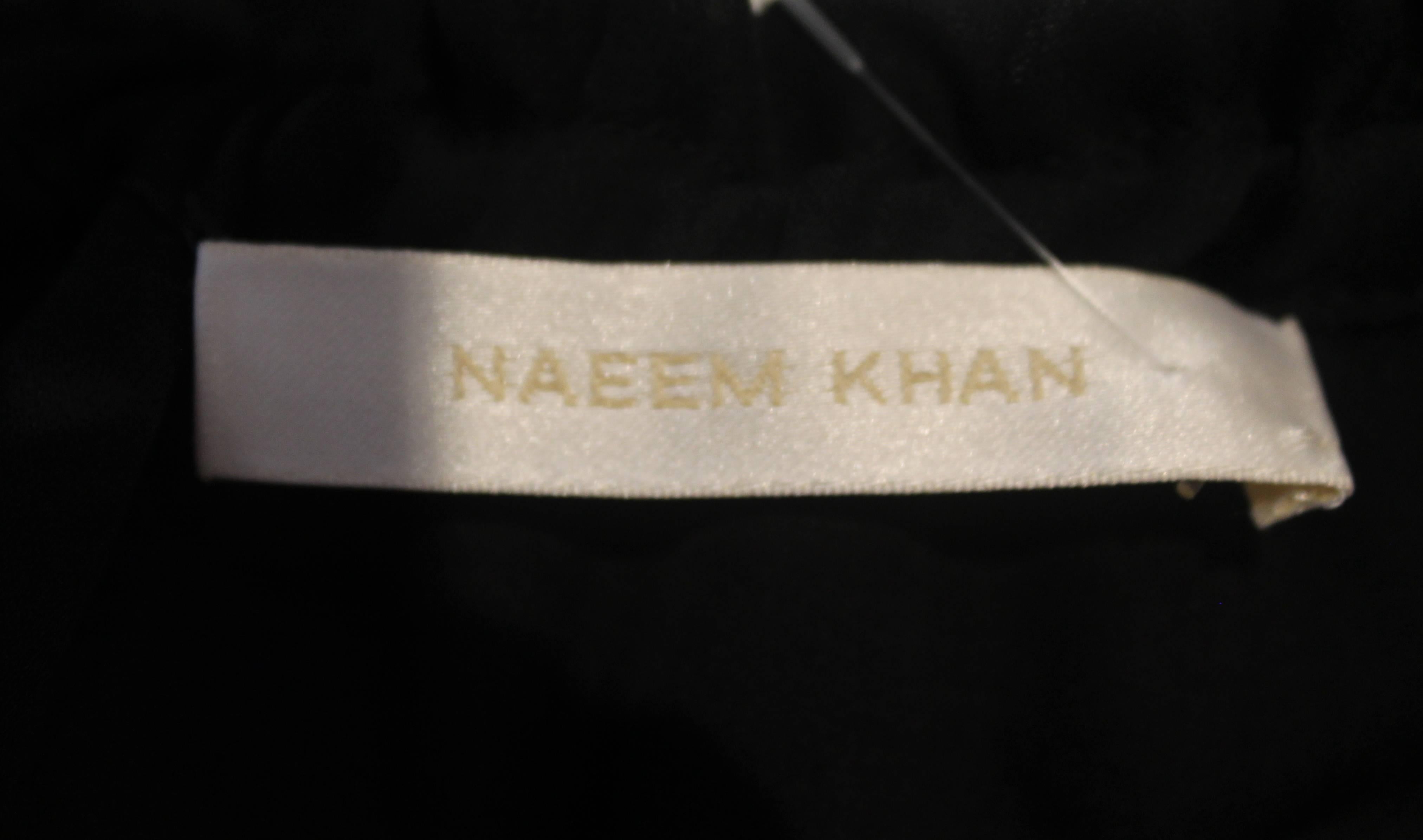 Naeem Khan Black Silk Peasant Blouse with Floral Embroidery - M 1