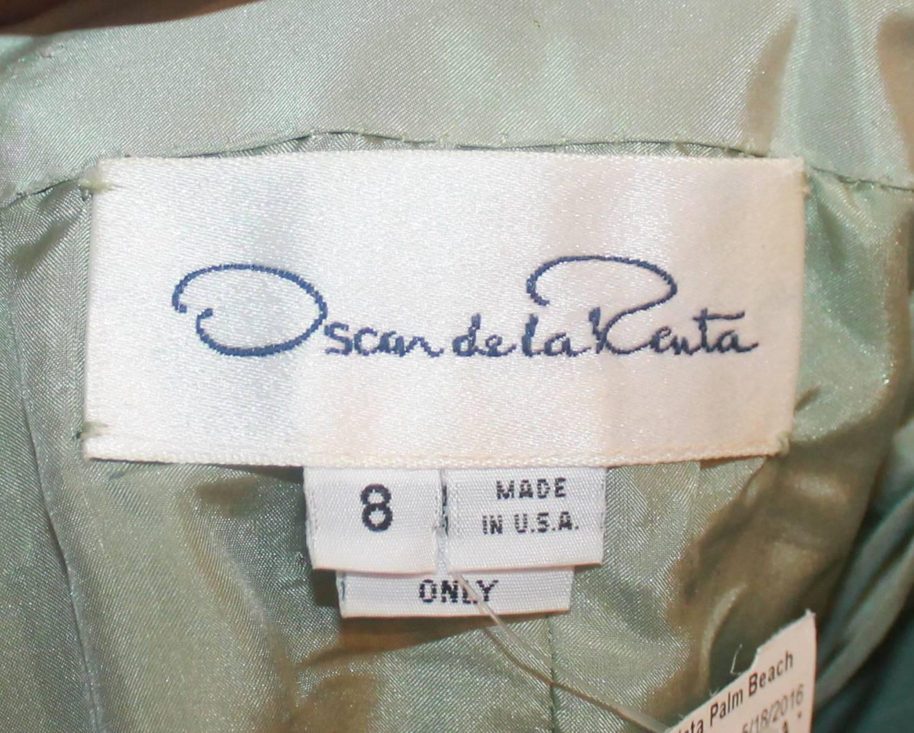 Oscar de la Renta Pastel Green Silk Taffeta Floral Strapless Dress - 4 2