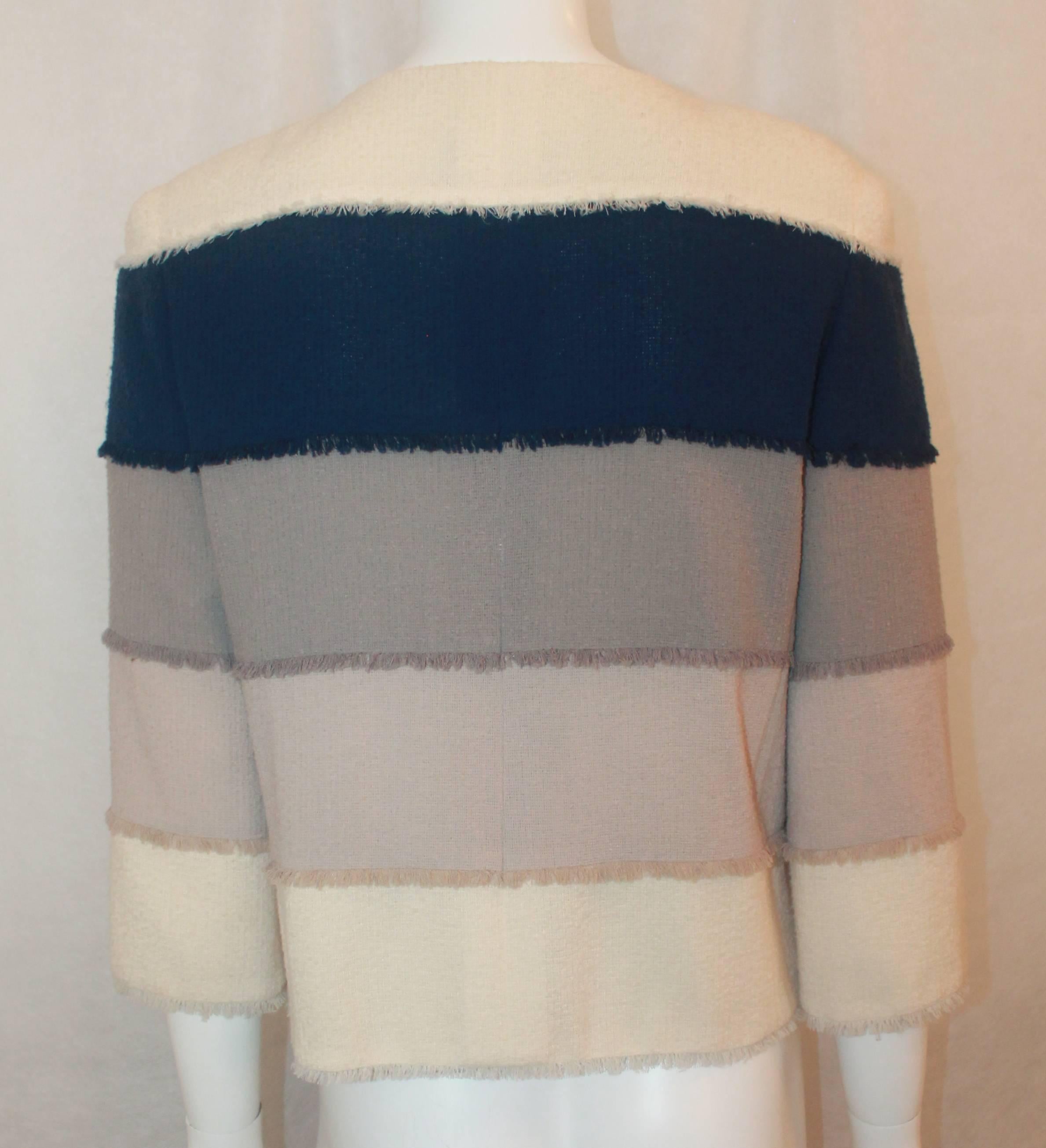 Chanel Earthtone & Blue Wool Blend Colorblock Jacket - 40 - 00C In Good Condition In West Palm Beach, FL