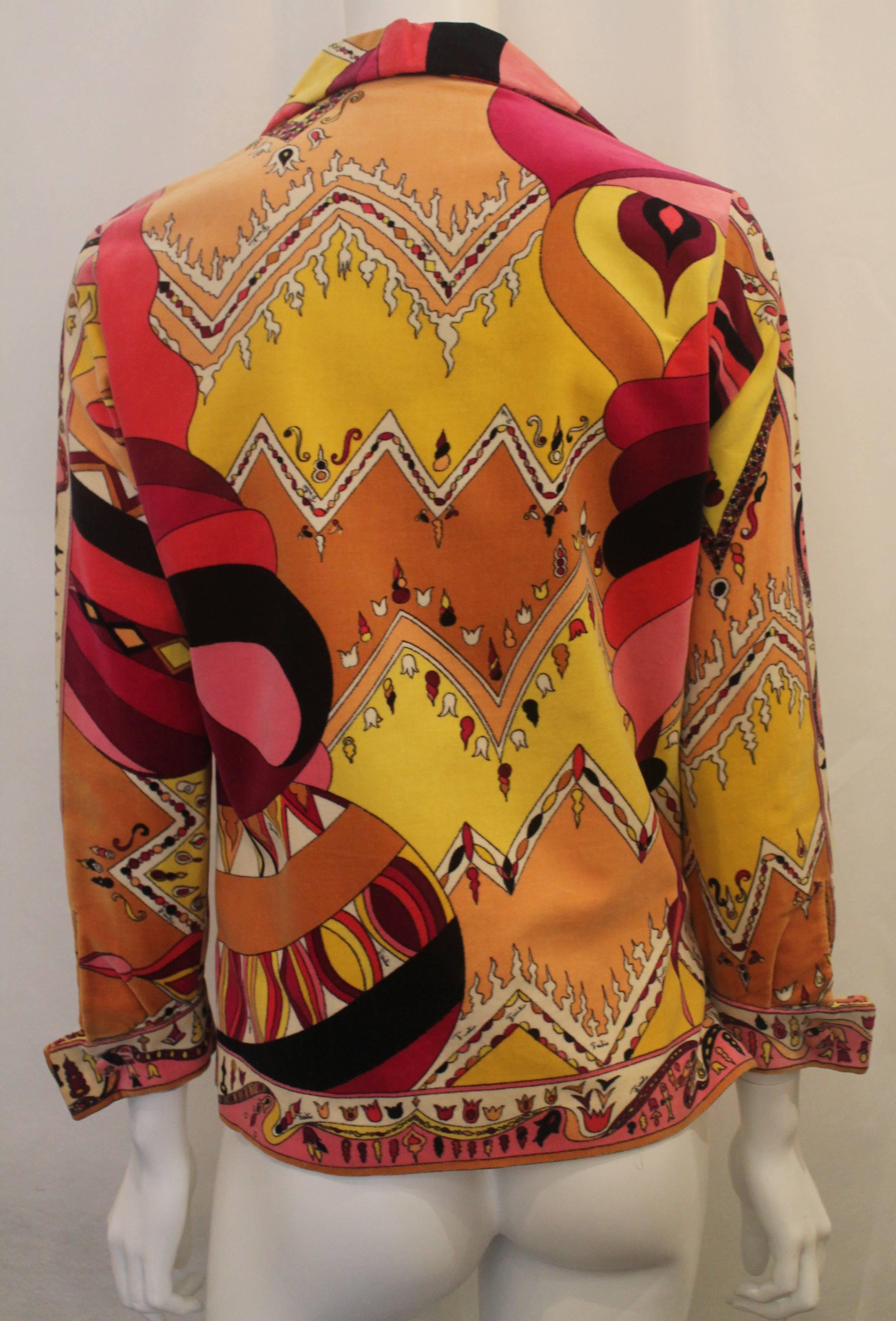 Pucci Vintage Multi Colored Velvet Shirt Jacket  - 4 - 1970's In Excellent Condition In West Palm Beach, FL