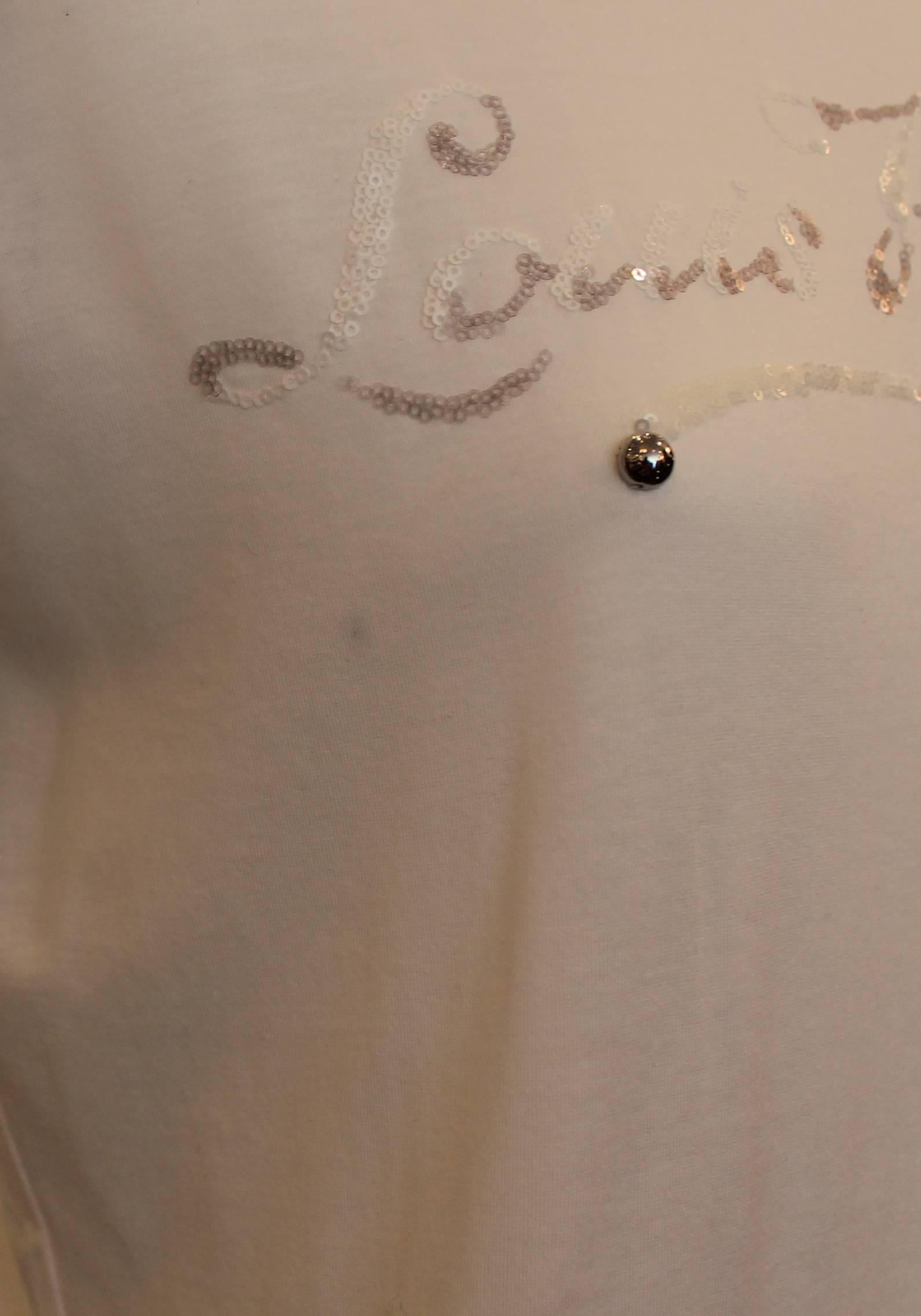 Gray Louis Vuitton White Cotton T-Shirt with Sequin Logo - S