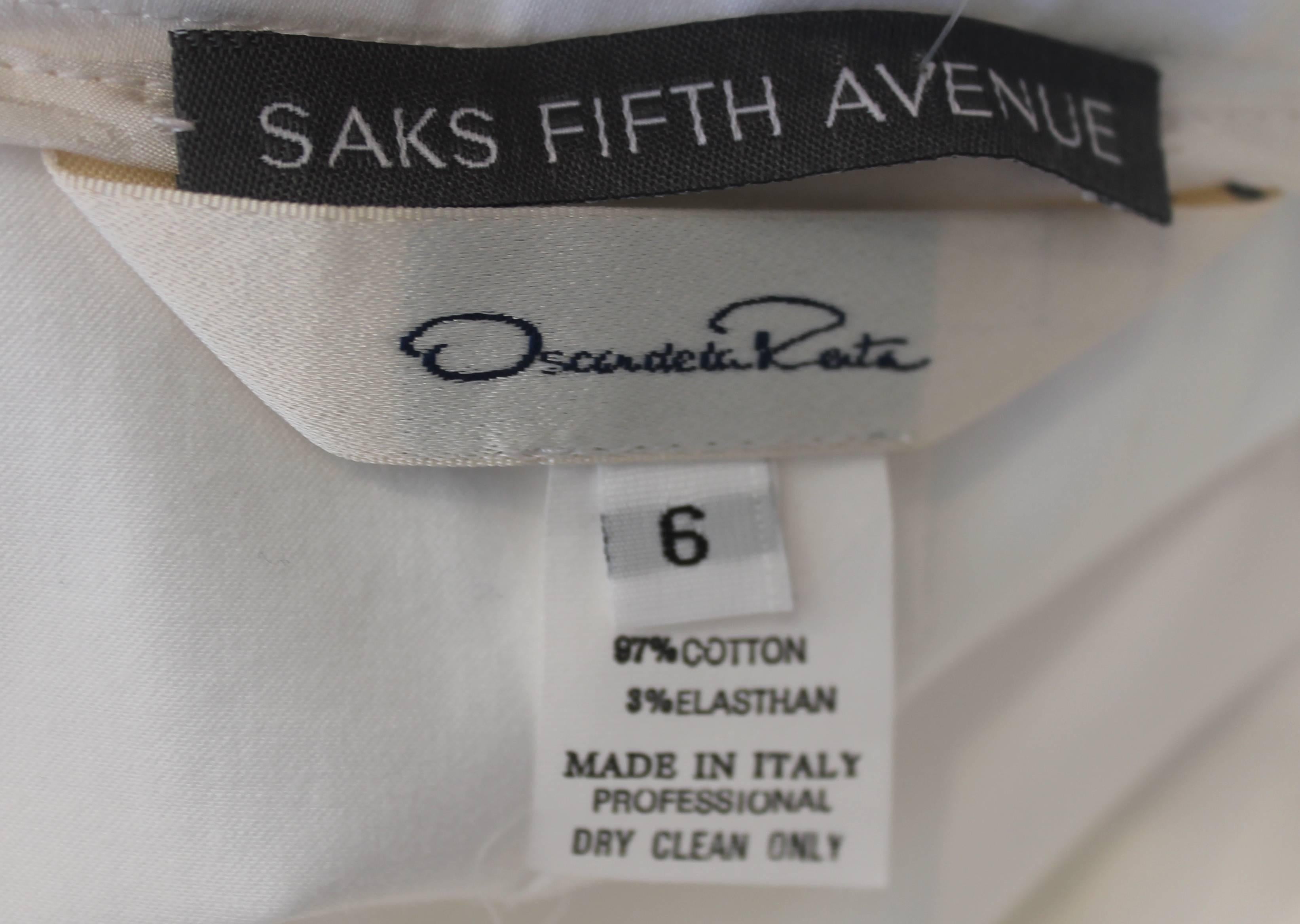 Oscar de la Renta White Cotton Tea Length Skirt with Pleats and Buttons - 6 3