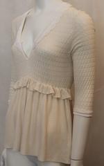 Fendi Ivory & White Knit 3/4 Sleeve Babydoll Top - 44