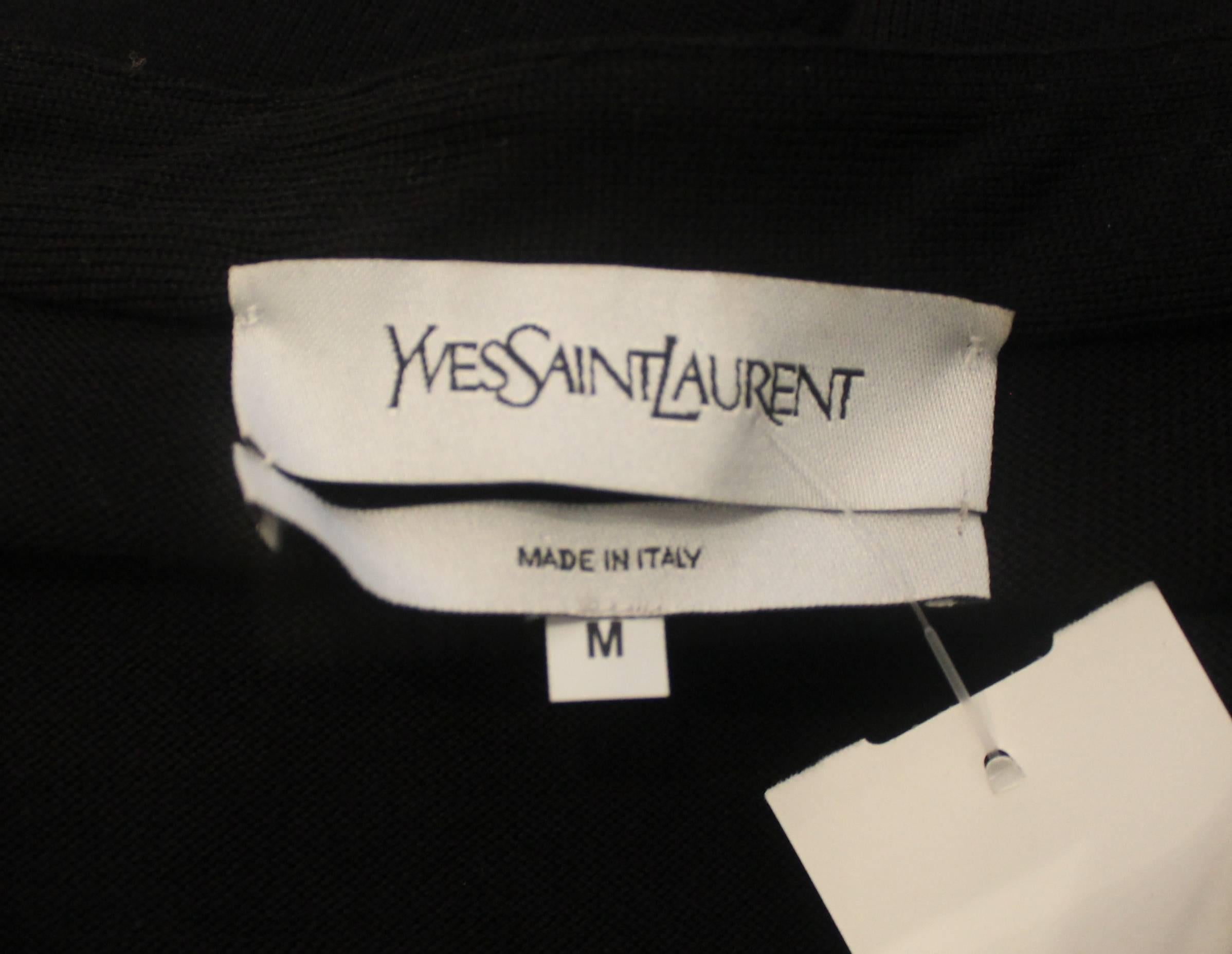 Yves Saint Laurent Black Wool Sleeveless Knit Shift Dress with Leather Collar -M 2