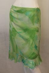 Oscar de la Renta Green Watercolor-Like Floral Printed Silk Chiffon Skirt