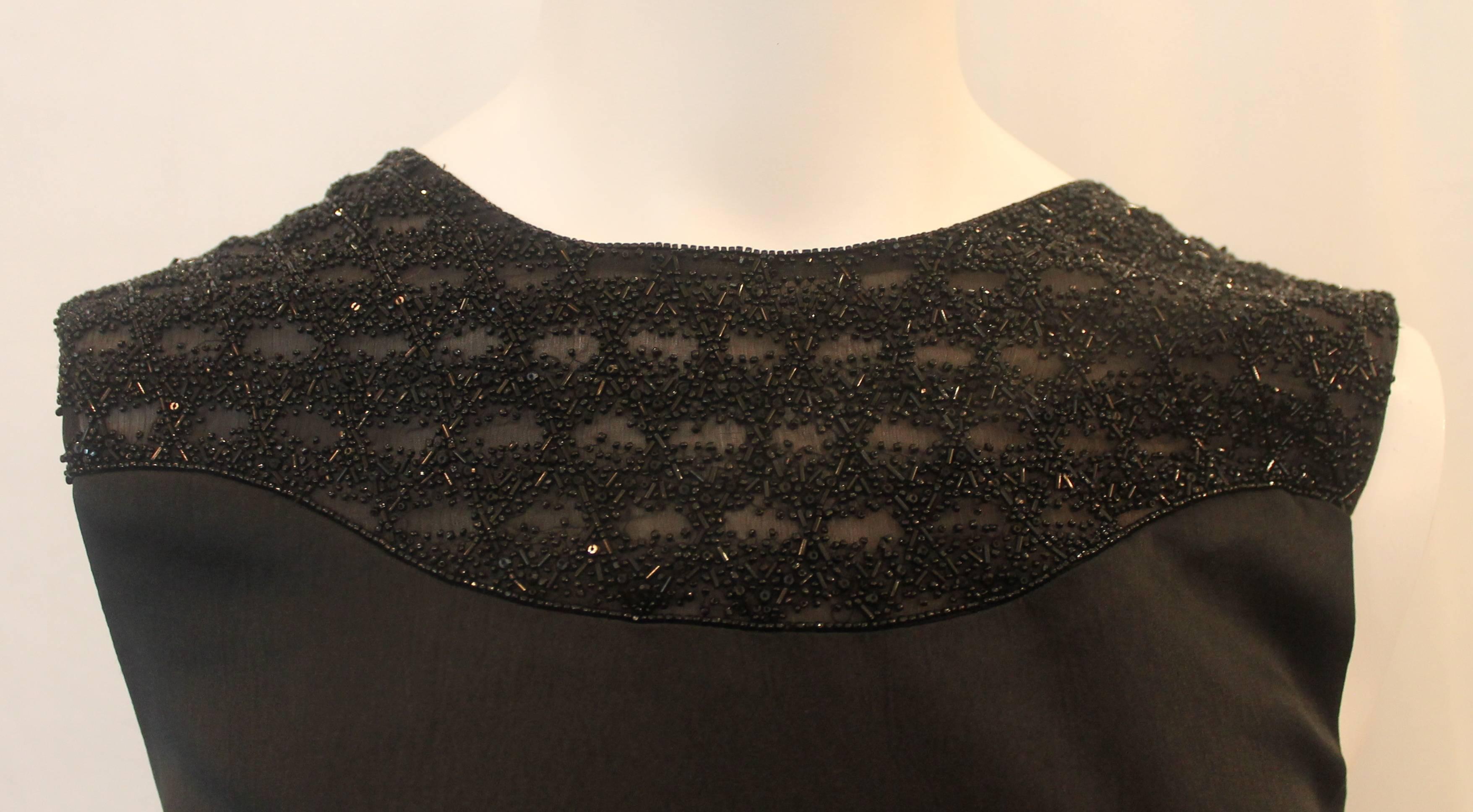 Valentino Black Sleeveless Tapered Dress with Beading Silk Dress - S In Good Condition For Sale In West Palm Beach, FL