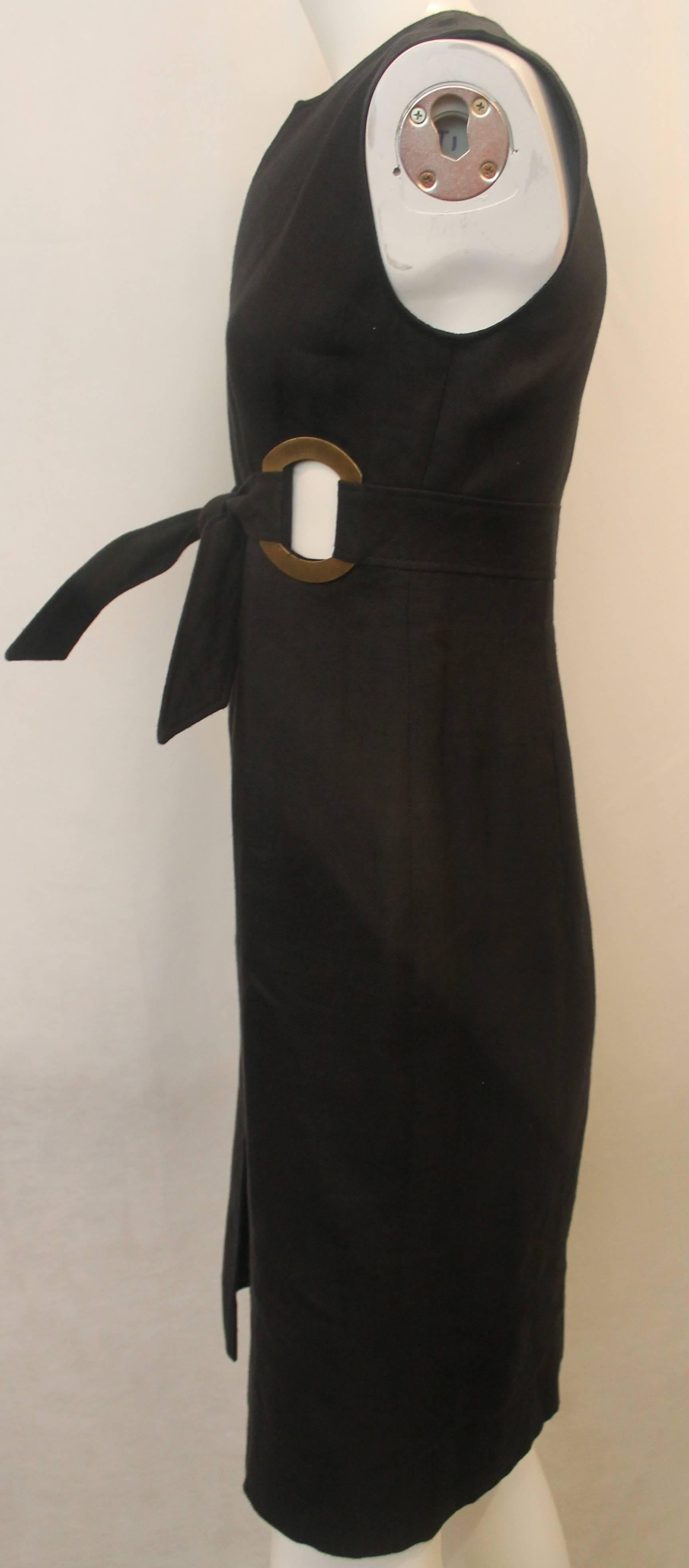 Valentino Black Linen Sleeveless Dress with Grommet Belt - 6 In Excellent Condition In West Palm Beach, FL