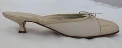 Chanel Bone Colored and Gold Mules with Bow and Stitched Logo - 38