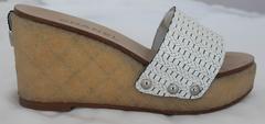 Chanel White Plastic Wedges with Tan Textured Rubber - 36