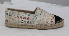 Chanel Black and Cream with Multi-Colored Print Flat Espadrilles - 41