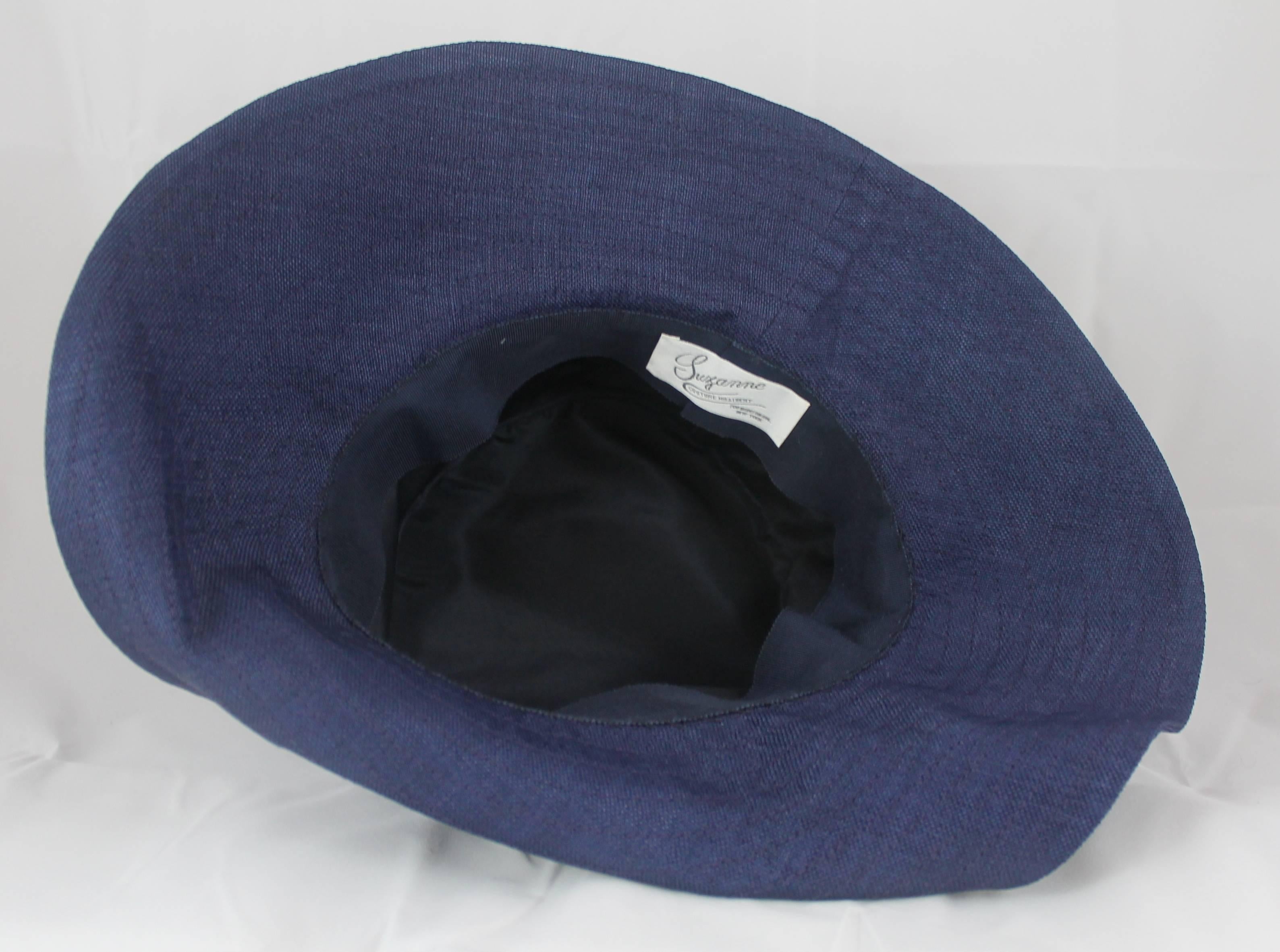Gray Suzanne Custom Millinery Navy Thin Raffia Hat with Buttons