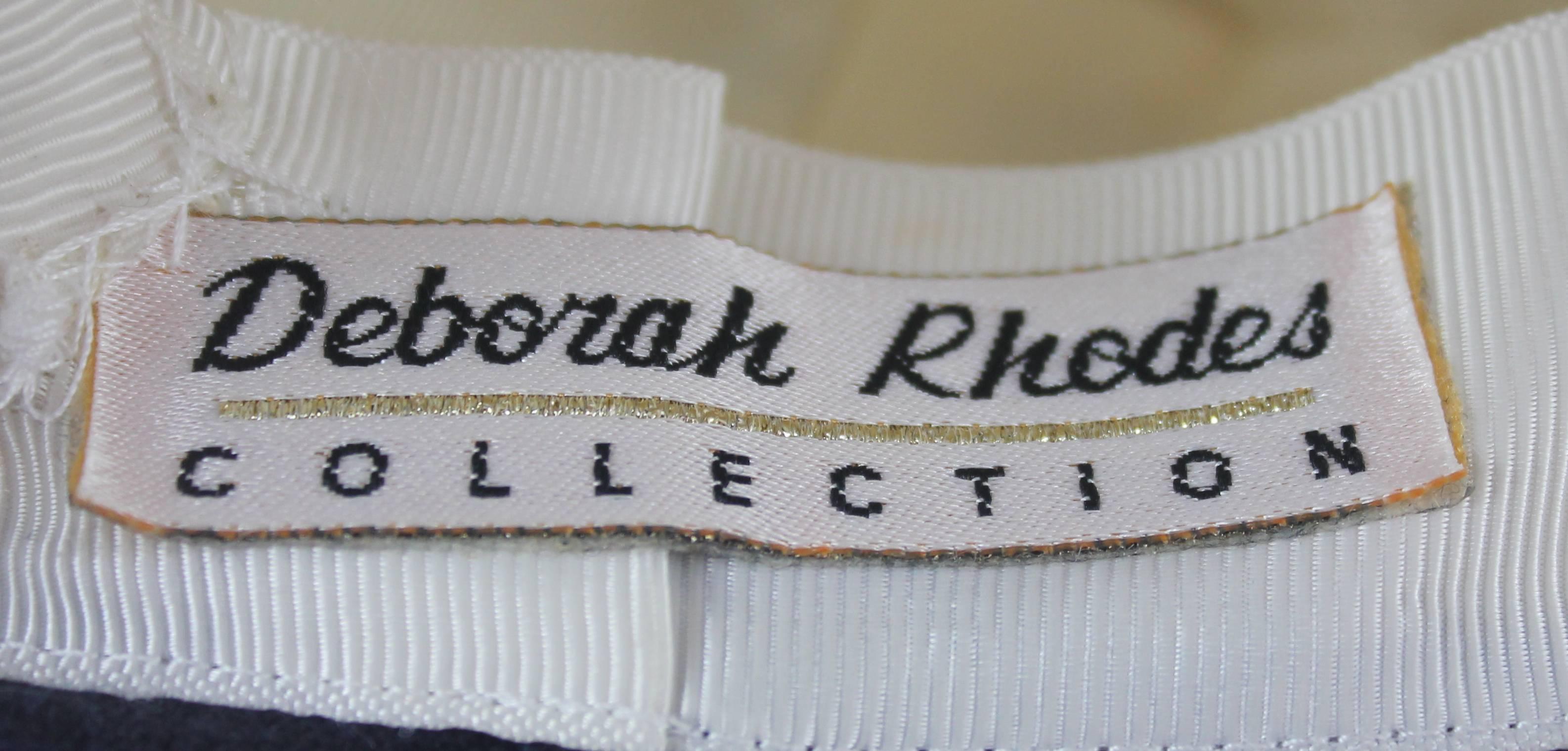 Women's or Men's Deborah Rhodes Collection Ivory & Navy Canvas Hat with Front Tie 