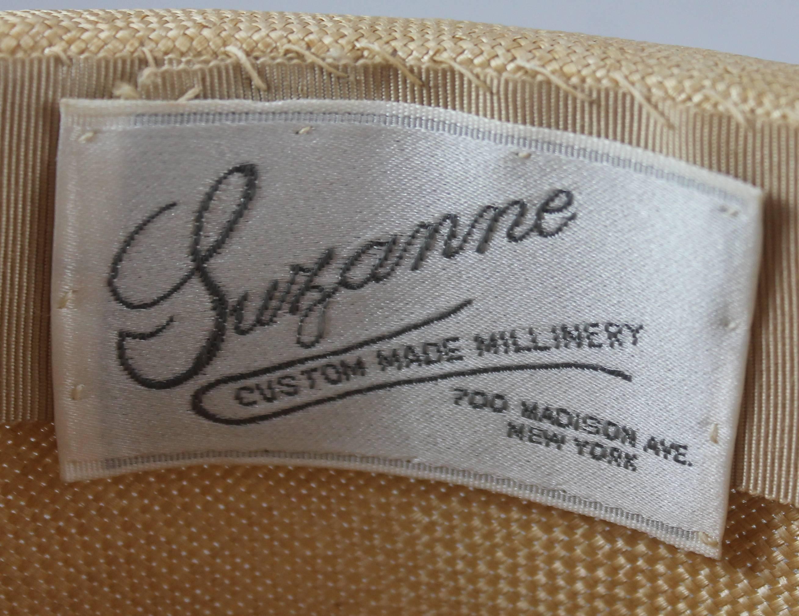 Suzanne Couture Millinery Tan Straw Hat with Taupe Silk Chiffon Ribbon ...