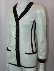 Chanel Vintage Black and White Sequined Evening Jacket - 38 - 1980's