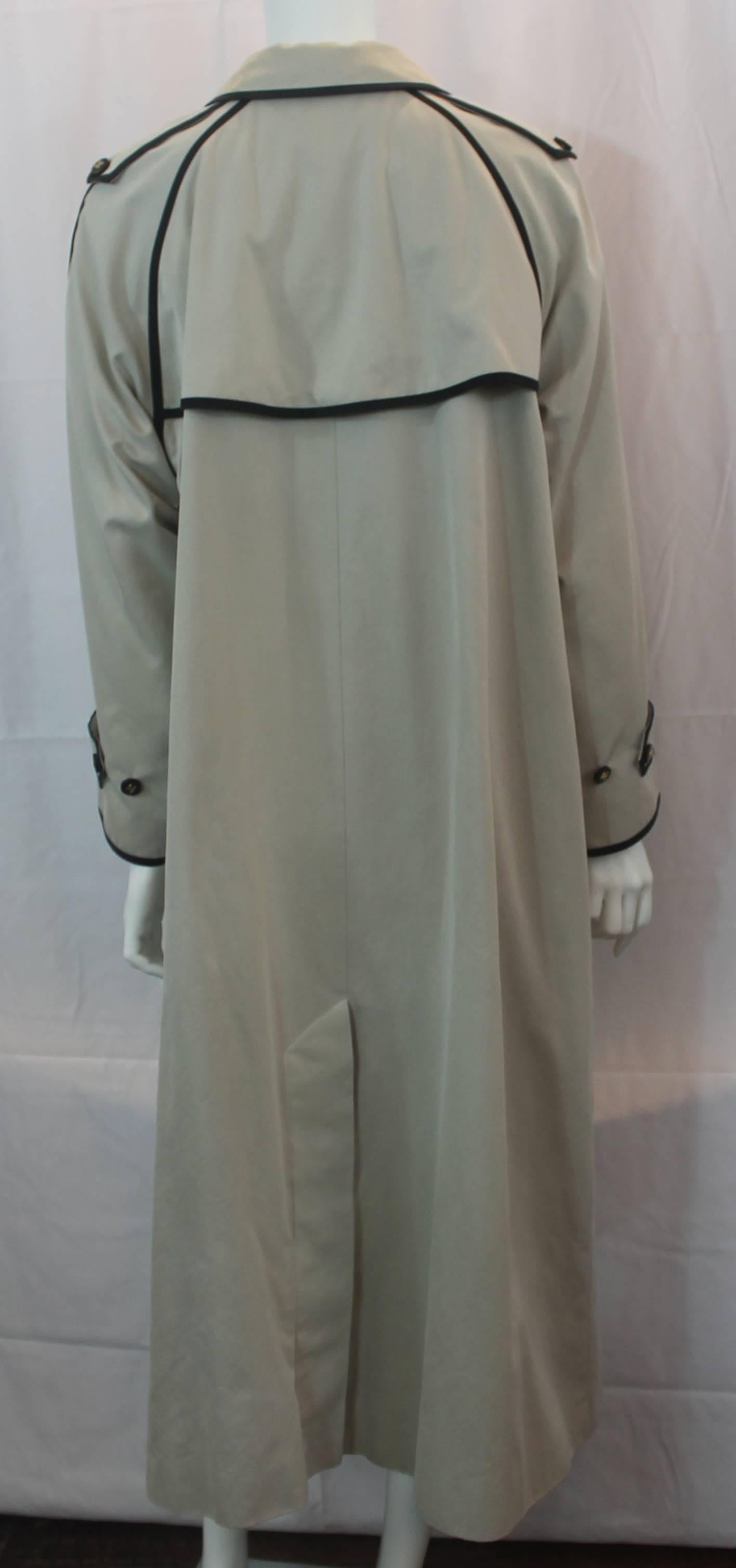 Gray Chanel Khaki Trench Coat with Black Trim and Black & Gold 
