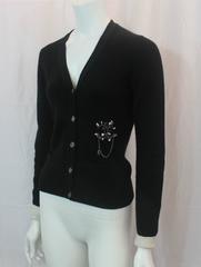 Chanel Black Cashmere Knit Cardigan with Rhinestone "CC" - 34 - 06A