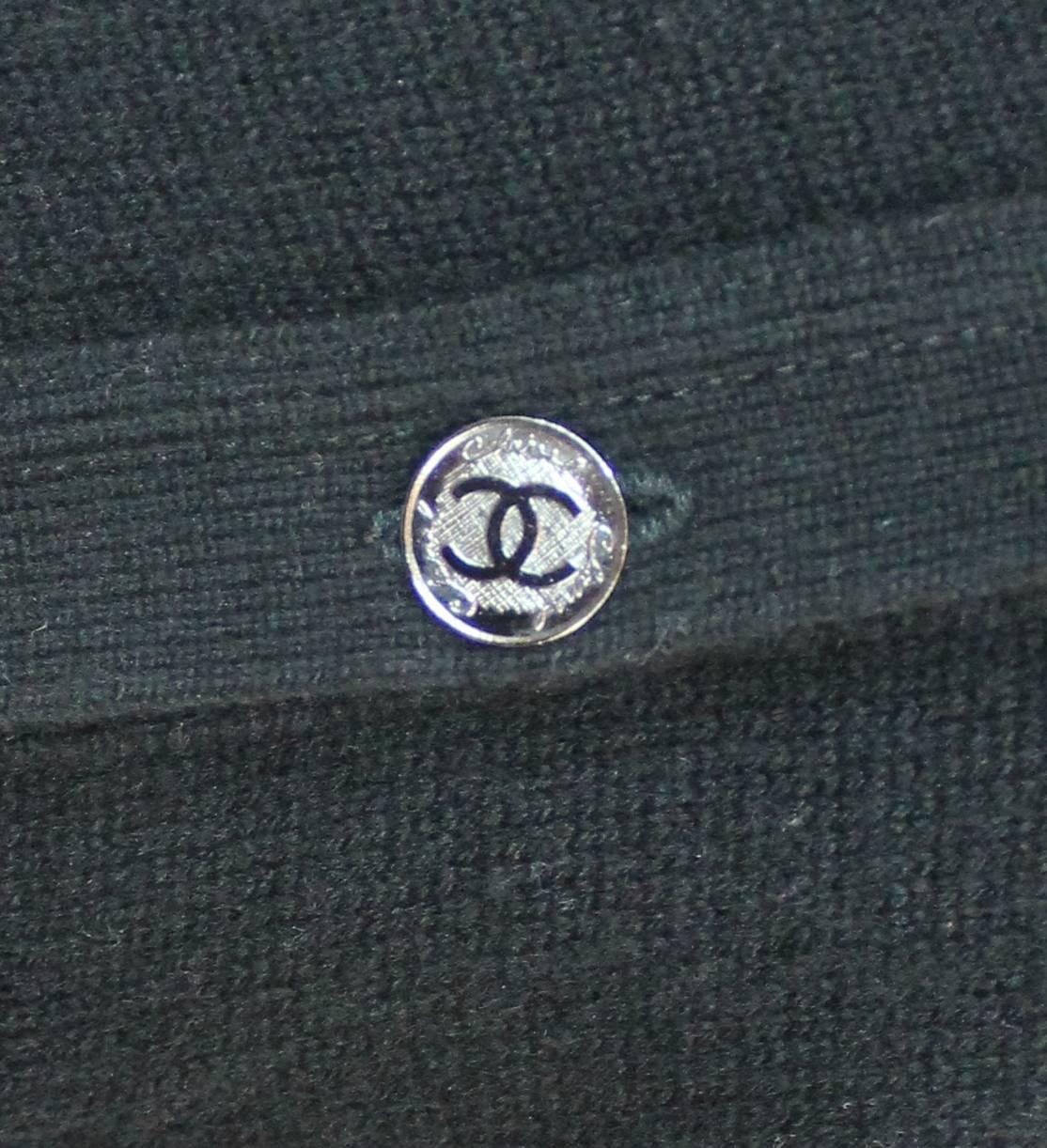 Chanel Black Cashmere Knit Cardigan with Rhinestone 
