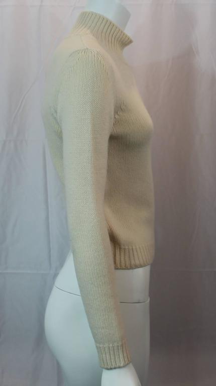 Gray Chanel Ivory Cashmere Knitted Turtleneck with Gold Button Details - 36 - 04A For Sale