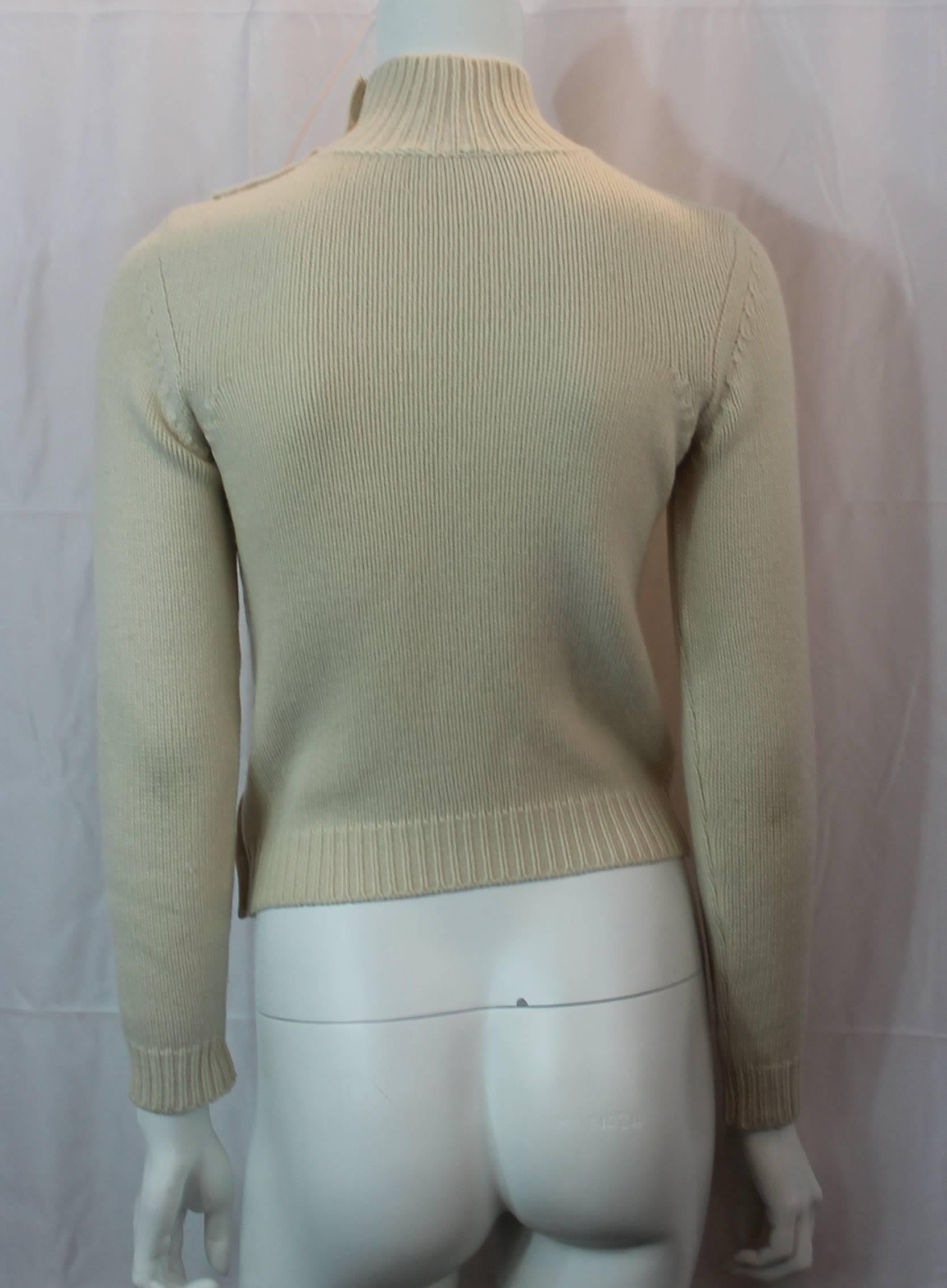 Chanel Ivory Cashmere Knitted Turtleneck with Gold Button Details - 36 ...